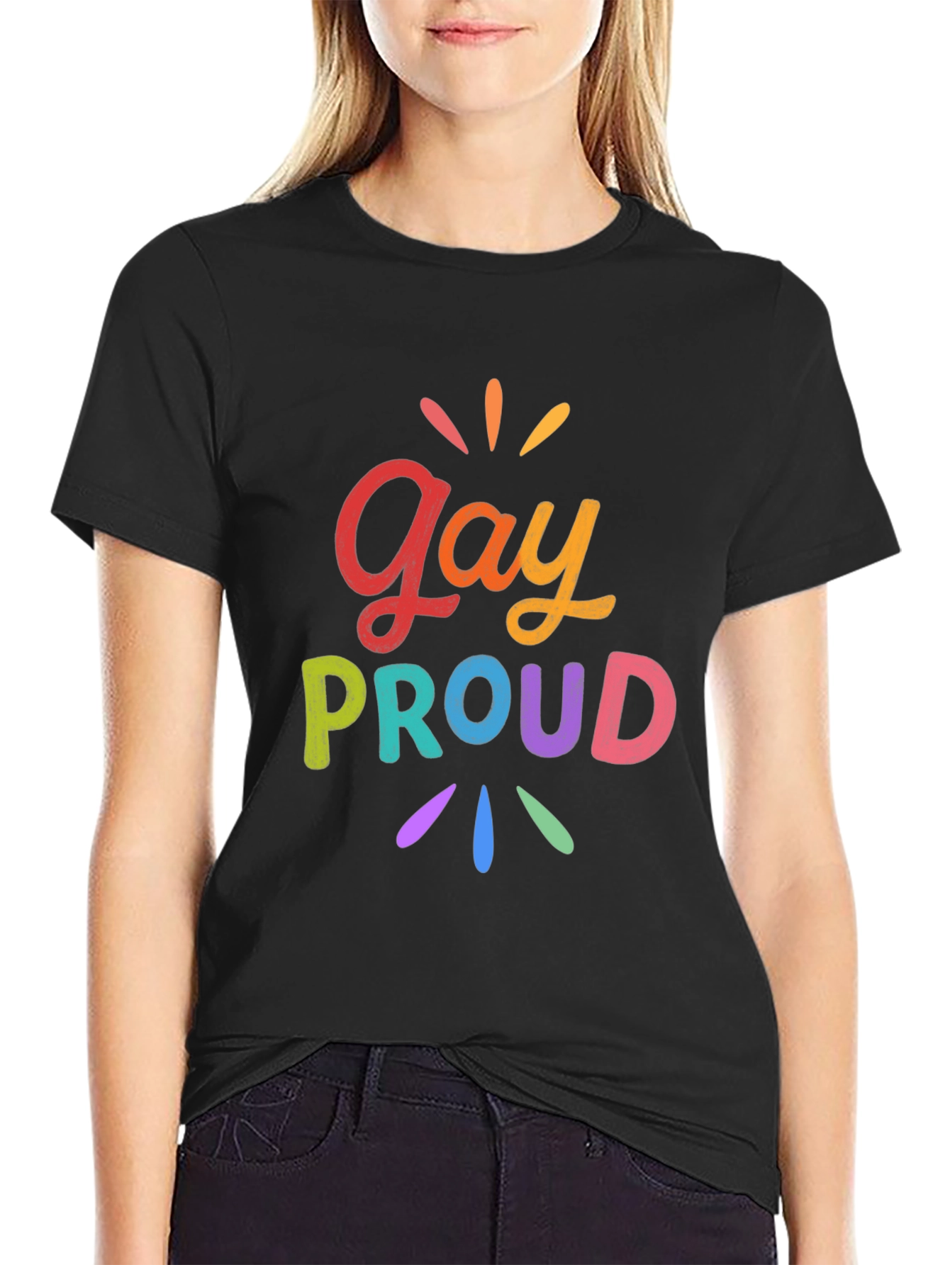 Gay Proud Rainbow Graphic Tee - Black