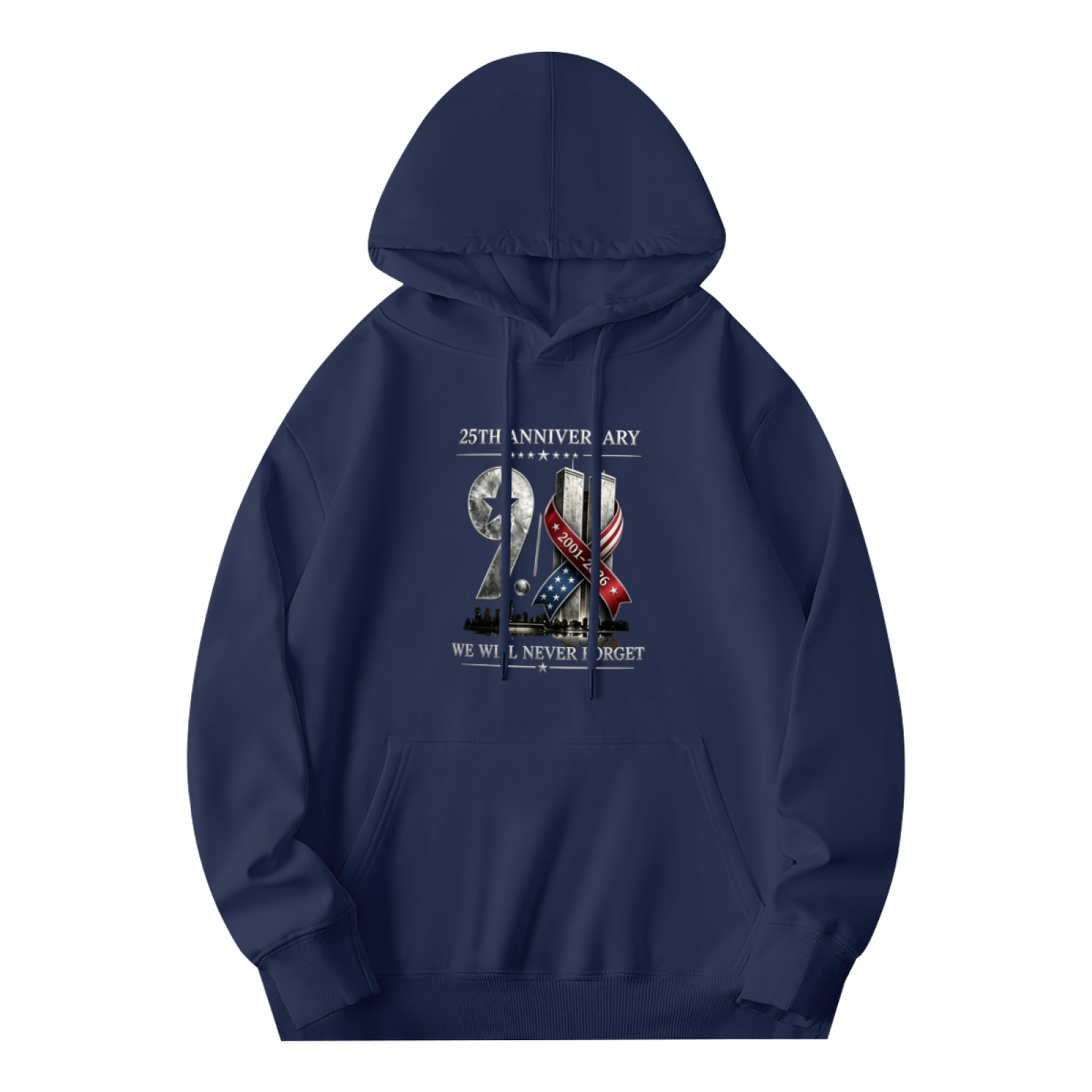 25th Anniversary Ribbon Emblem 9/11 We Will Never Forget Hoodie