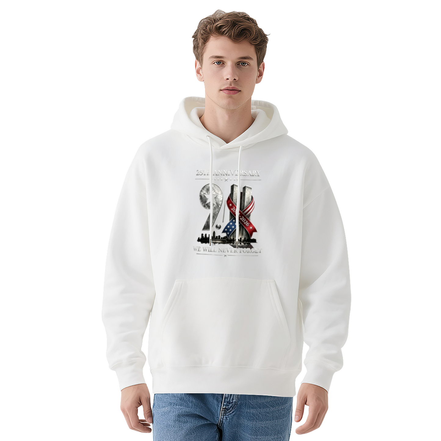 25th Anniversary Ribbon Emblem 9/11 We Will Never Forget Hoodie