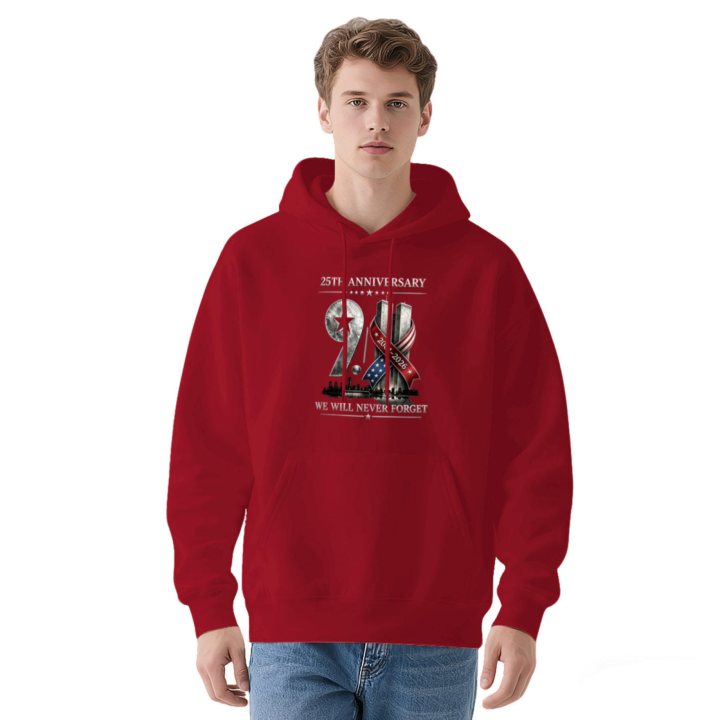 25th Anniversary Ribbon Emblem 9/11 We Will Never Forget Hoodie