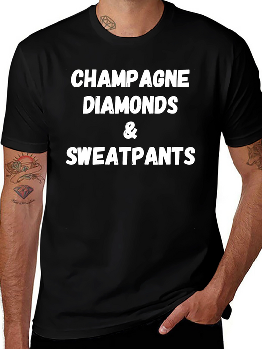 Champagne Diamonds Sweatpants Mens Black T-Shirt
