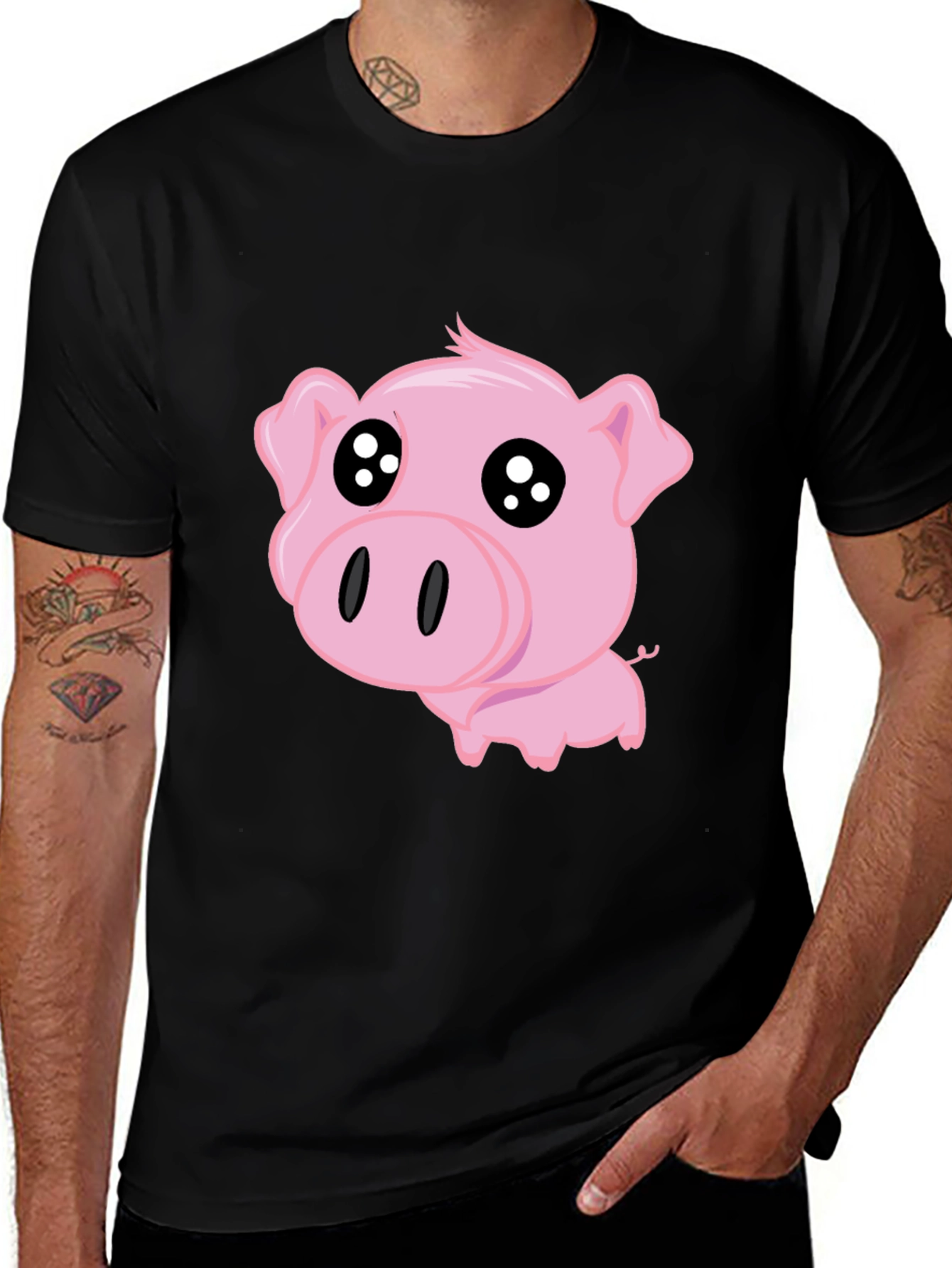 Cute Pig Graphic Tee - Black T-Shirt