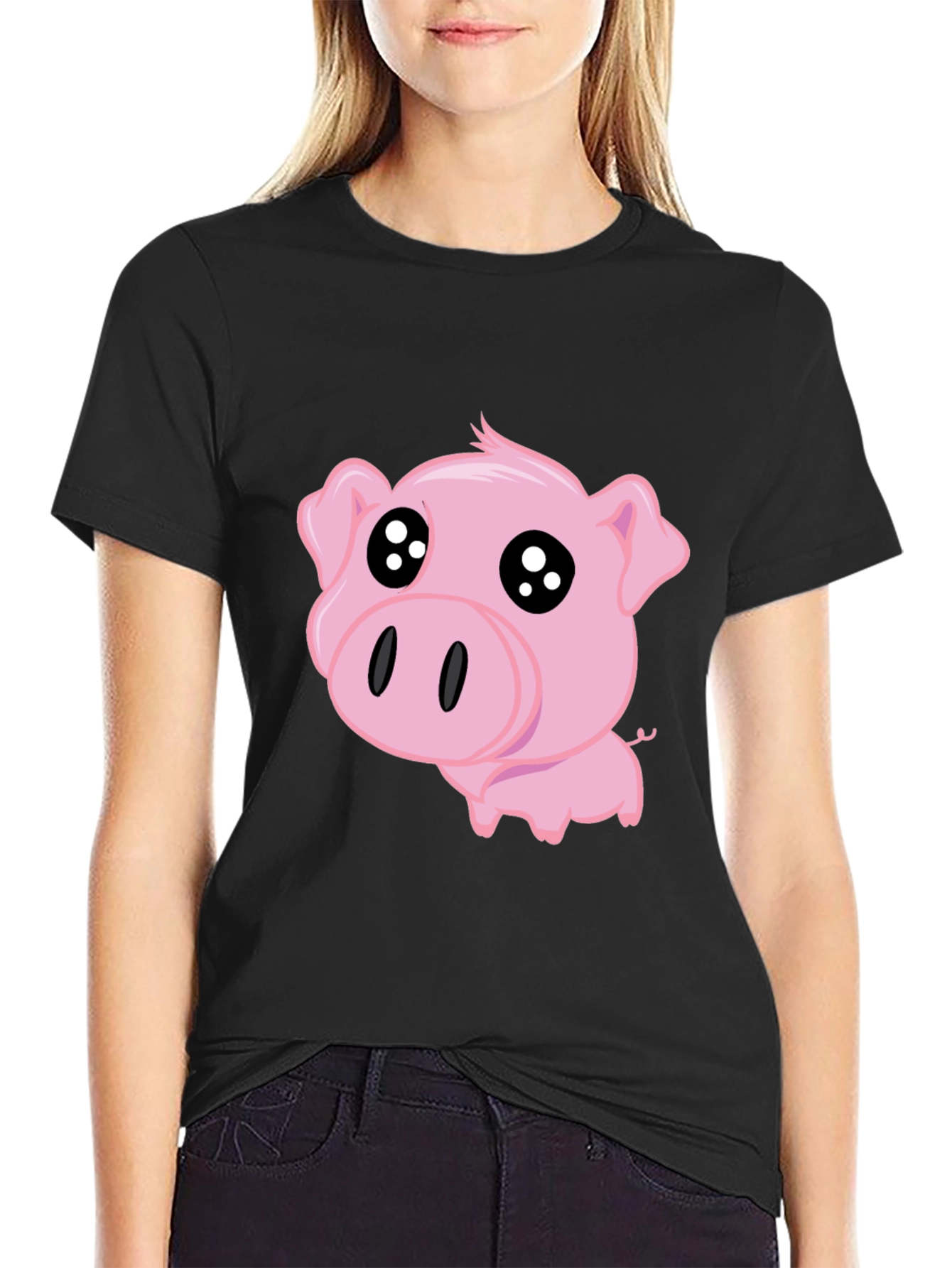 Cute Pig Graphic Tee - Black T-Shirt