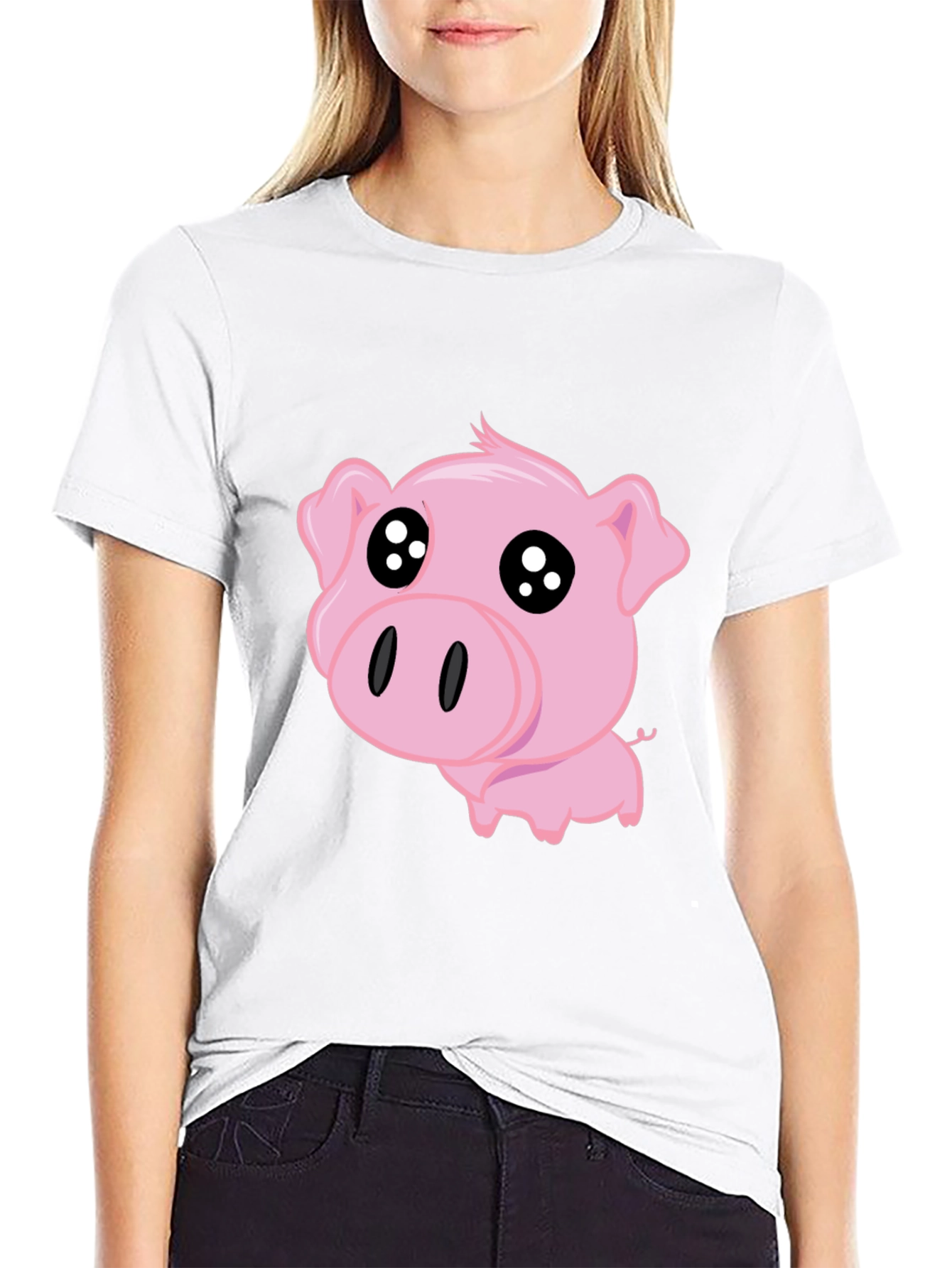 Cute Pig Graphic Tee - Black T-Shirt