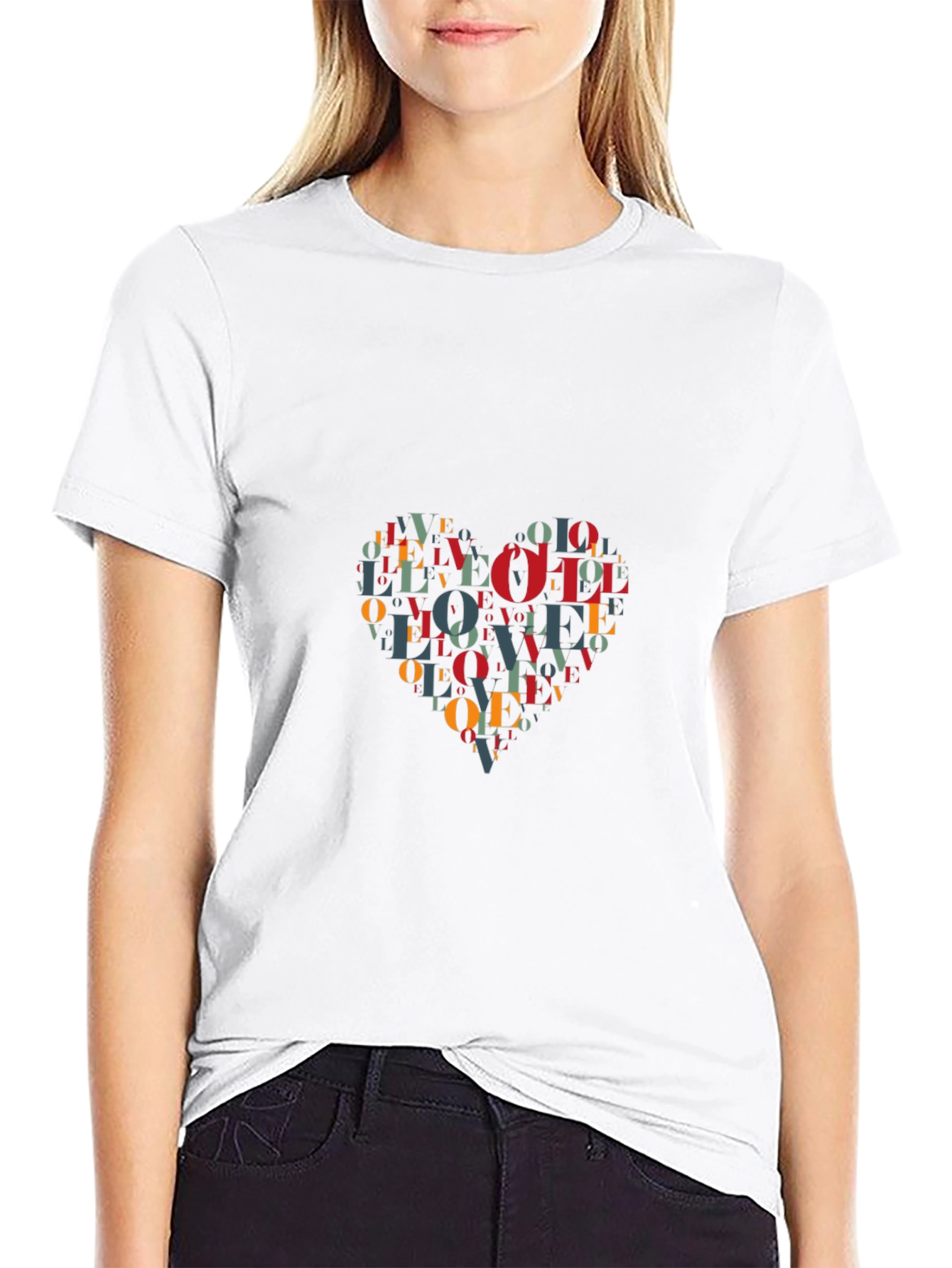 Love Heart Word Art Graphic T-Shirt - Black