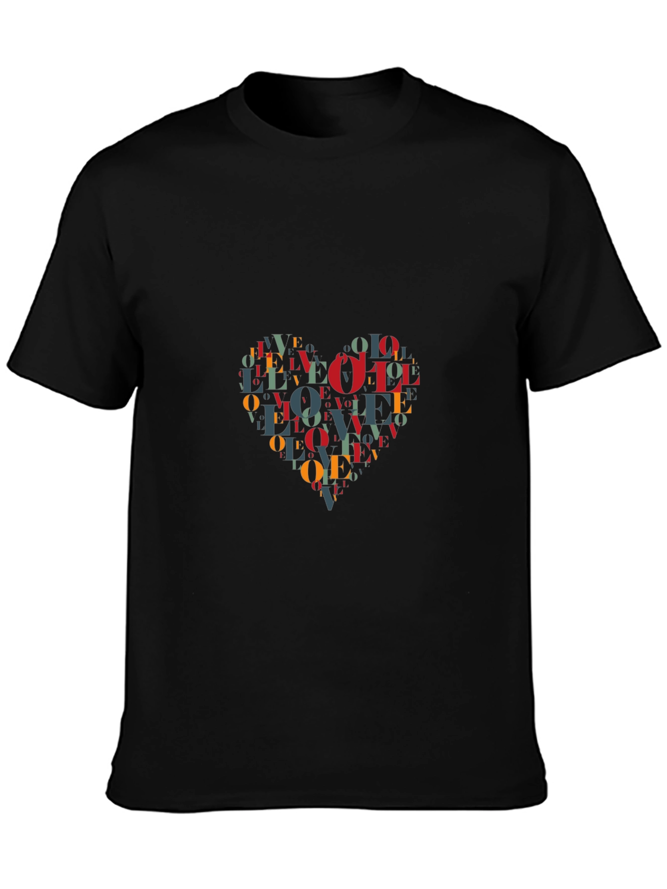 Love Heart Word Art Graphic T-Shirt - Black