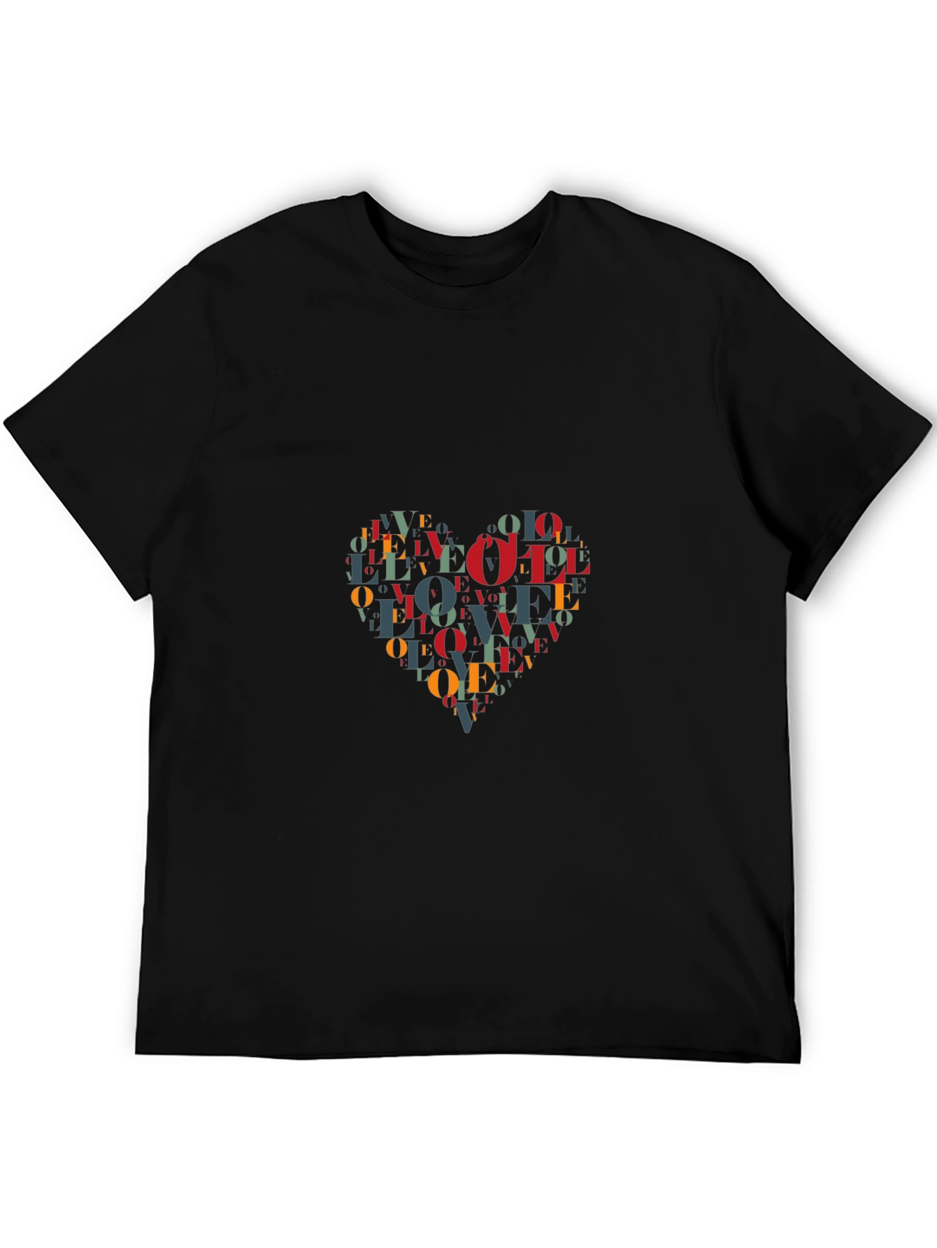 Love Heart Word Art Graphic T-Shirt - Black