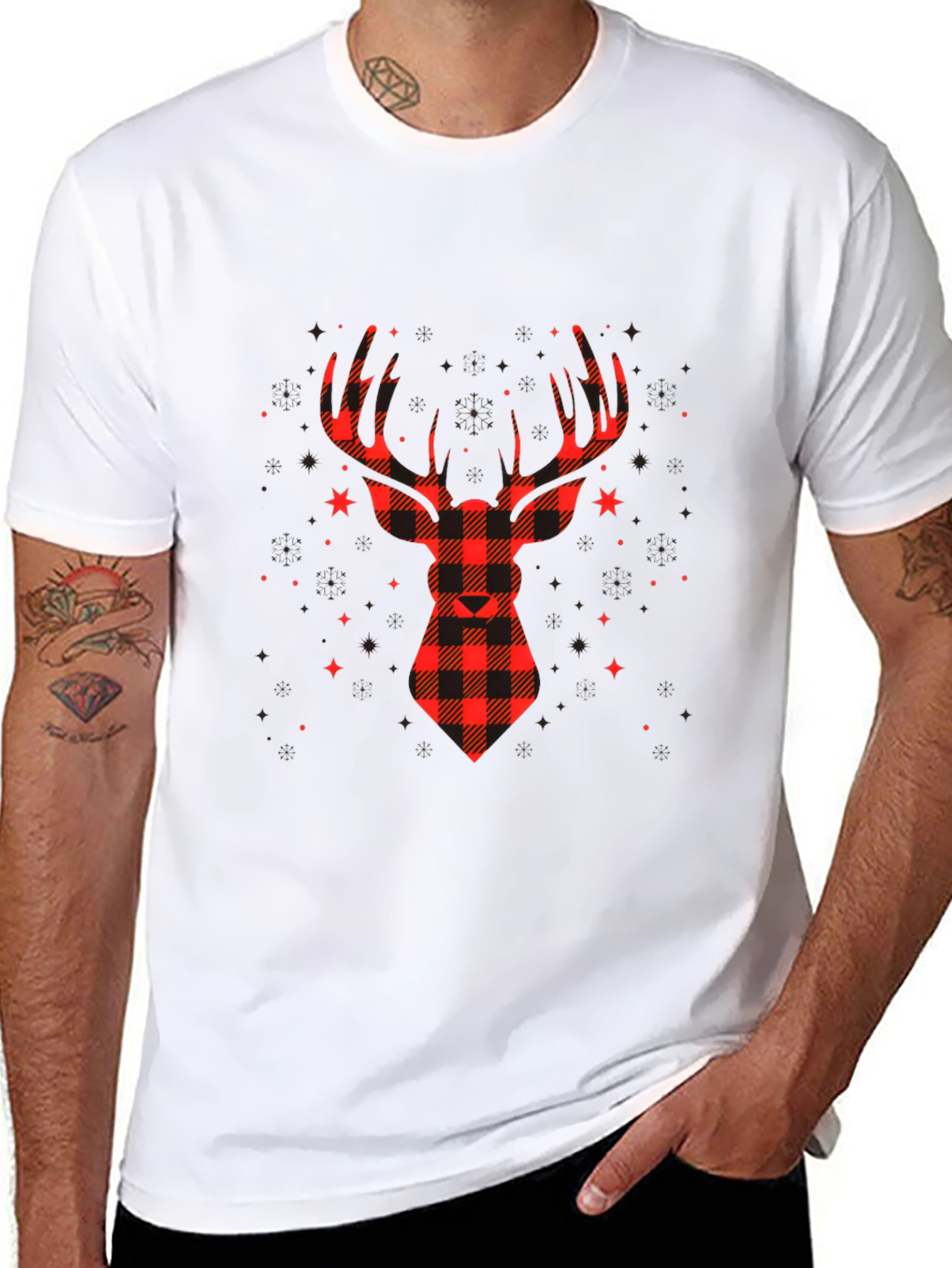 Plaid Reindeer Graphic Tee - Classic Holiday Style