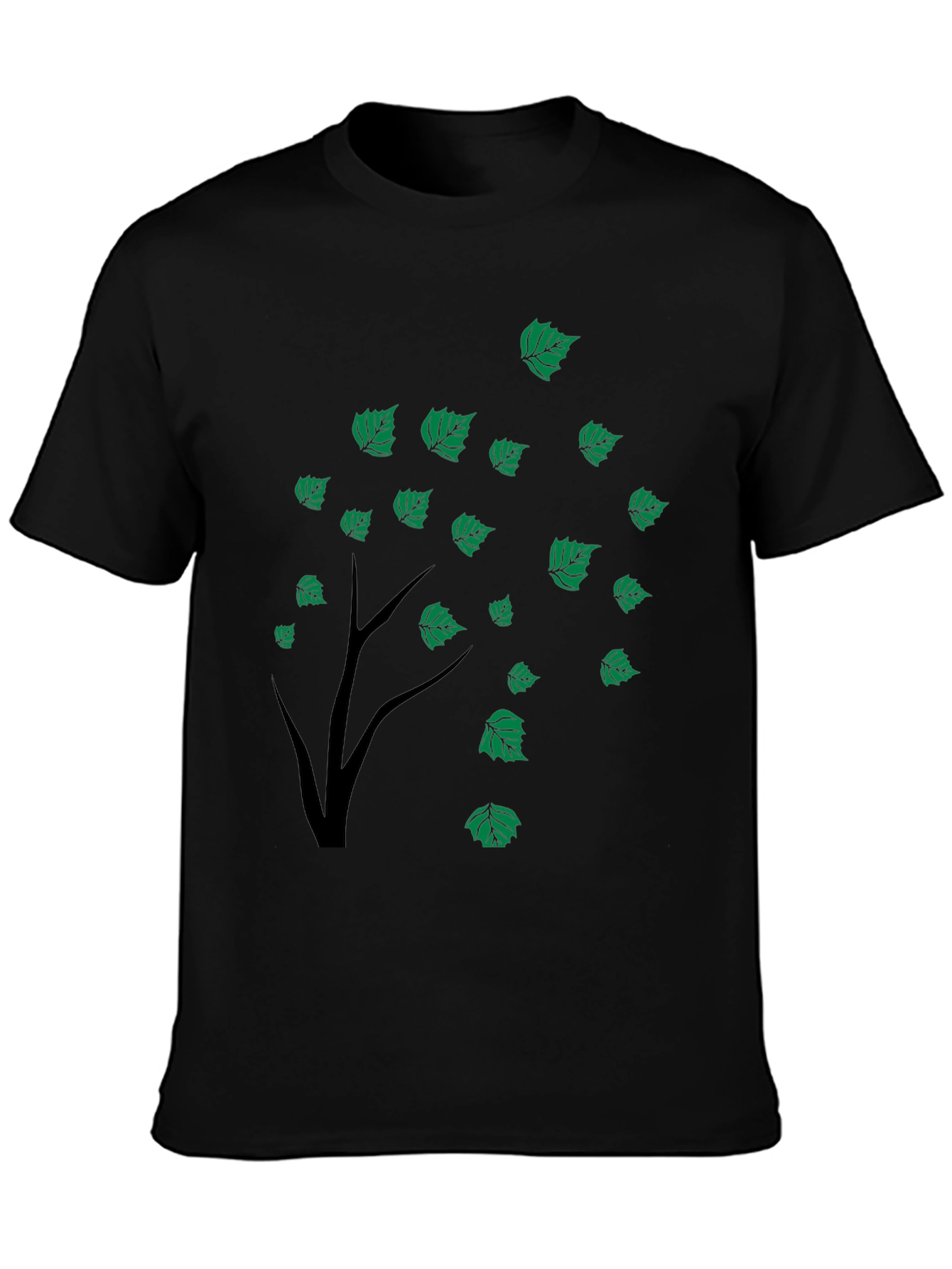 Black Tree Leaves Graphic Tee for Men