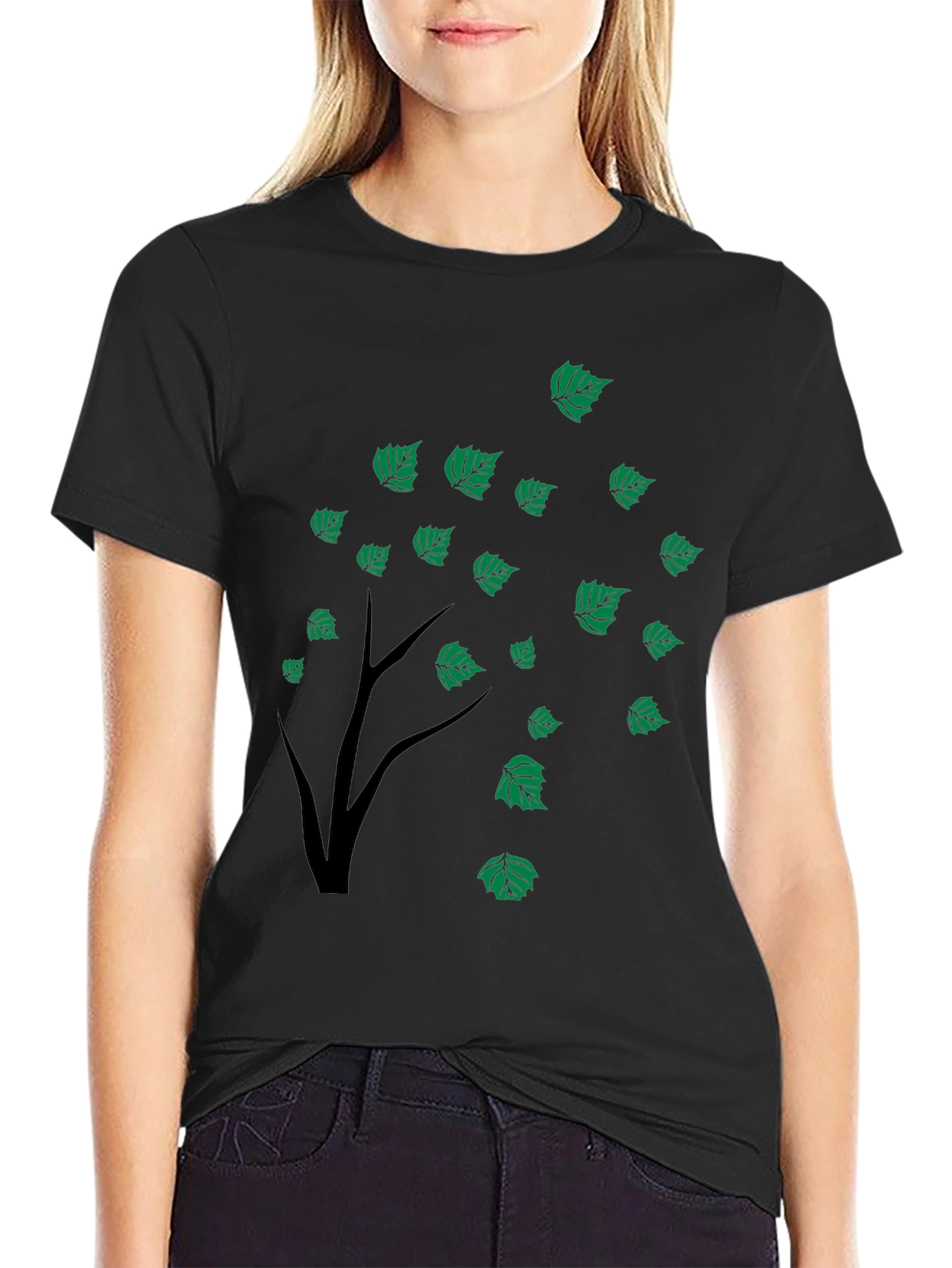 Black Tree Leaves Graphic Tee for Men