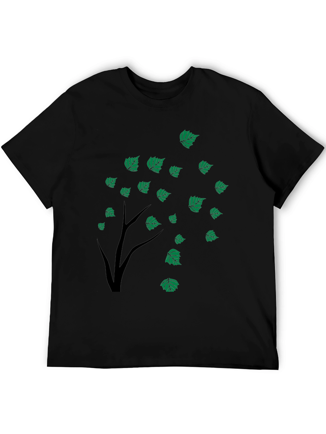 Black Tree Leaves Graphic Tee for Men