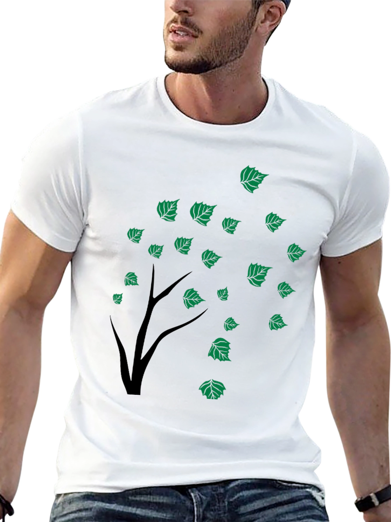 Black Tree Leaves Graphic Tee for Men