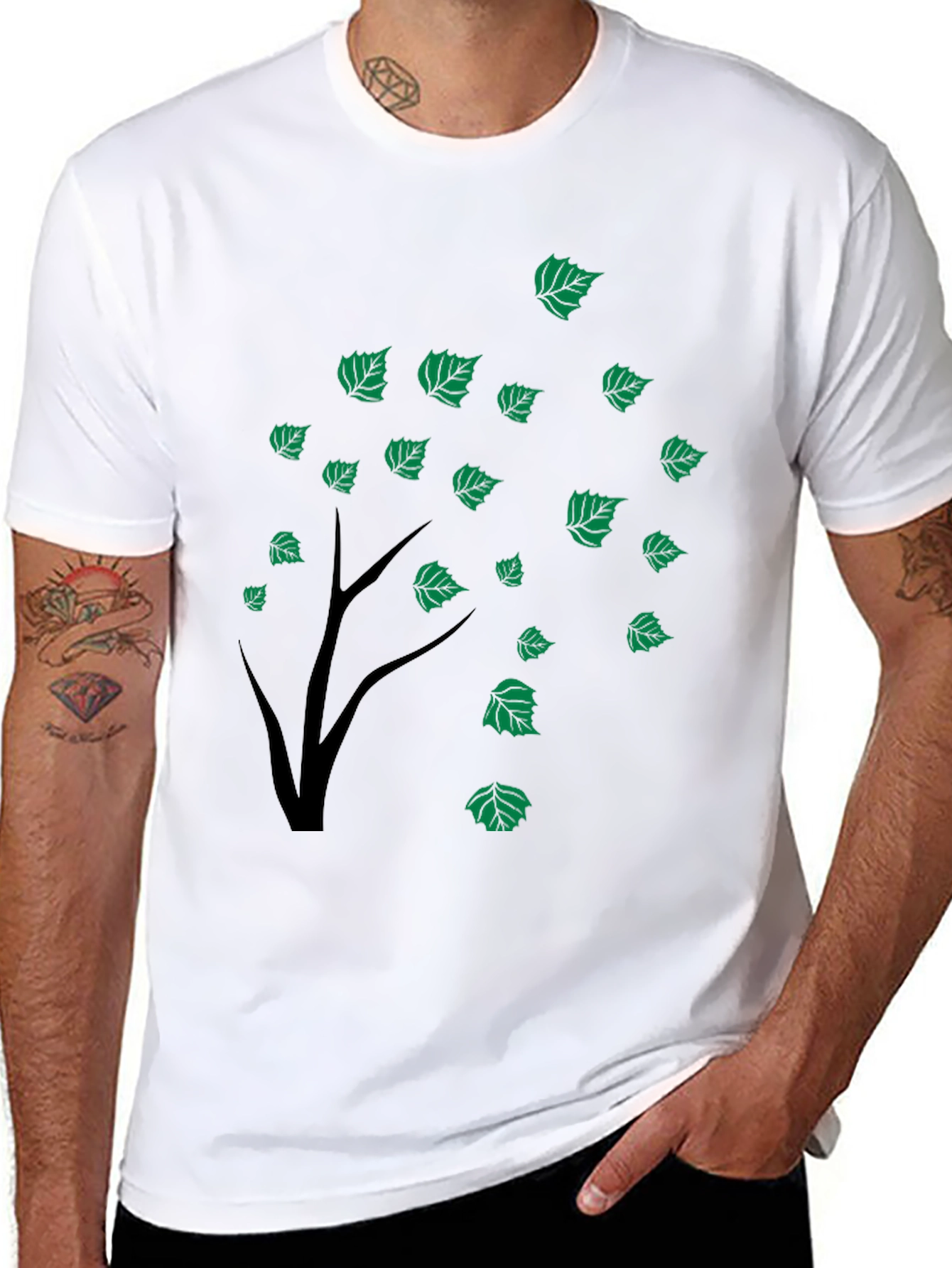 Black Tree Leaves Graphic Tee for Men