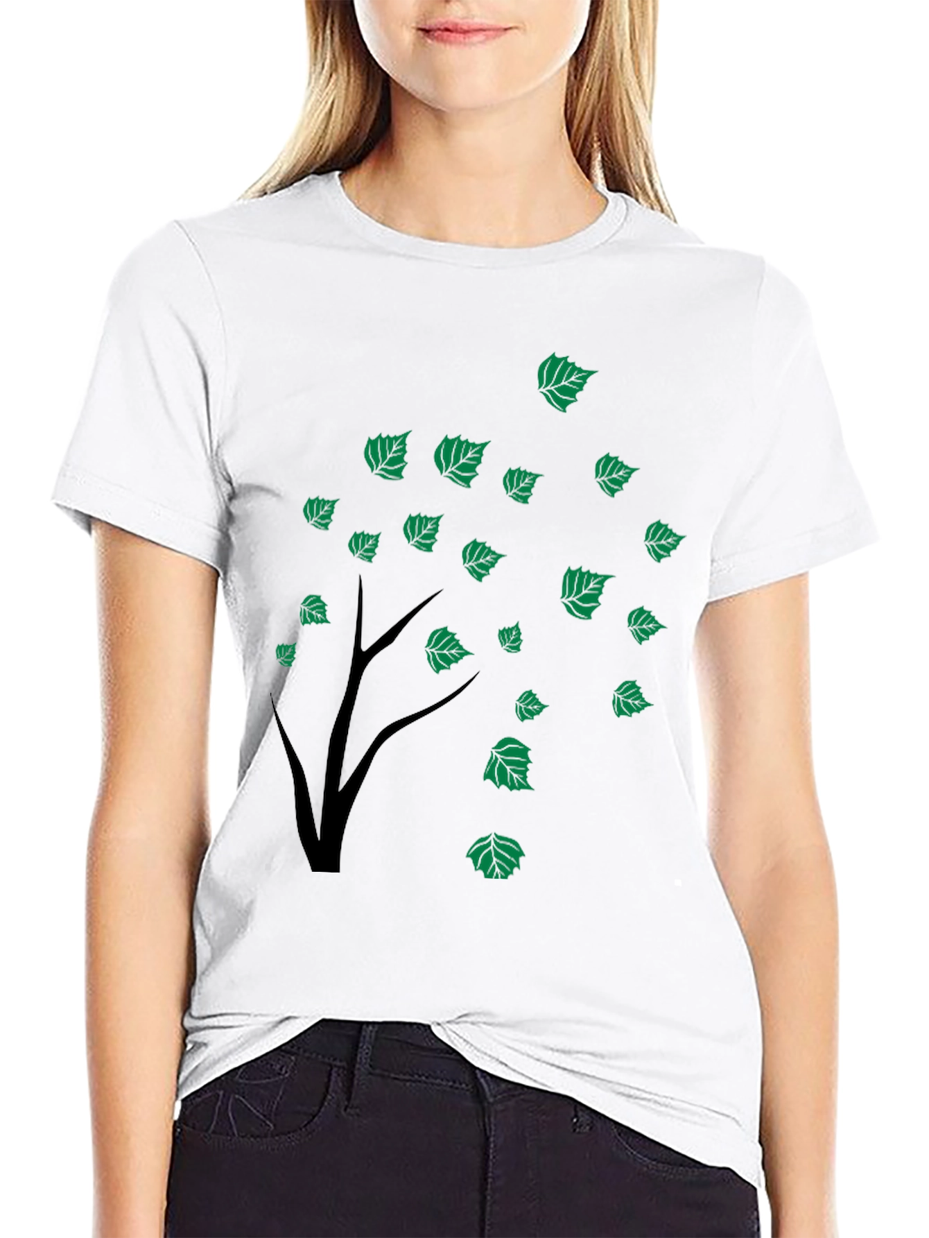 Black Tree Leaves Graphic Tee for Men
