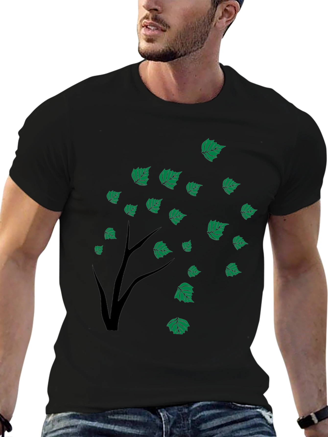 Black Tree Leaves Graphic Tee for Men