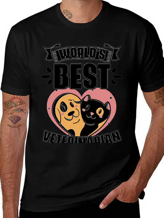 Worlds Best Veterinarian T-Shirt - Dog & Cat Heart