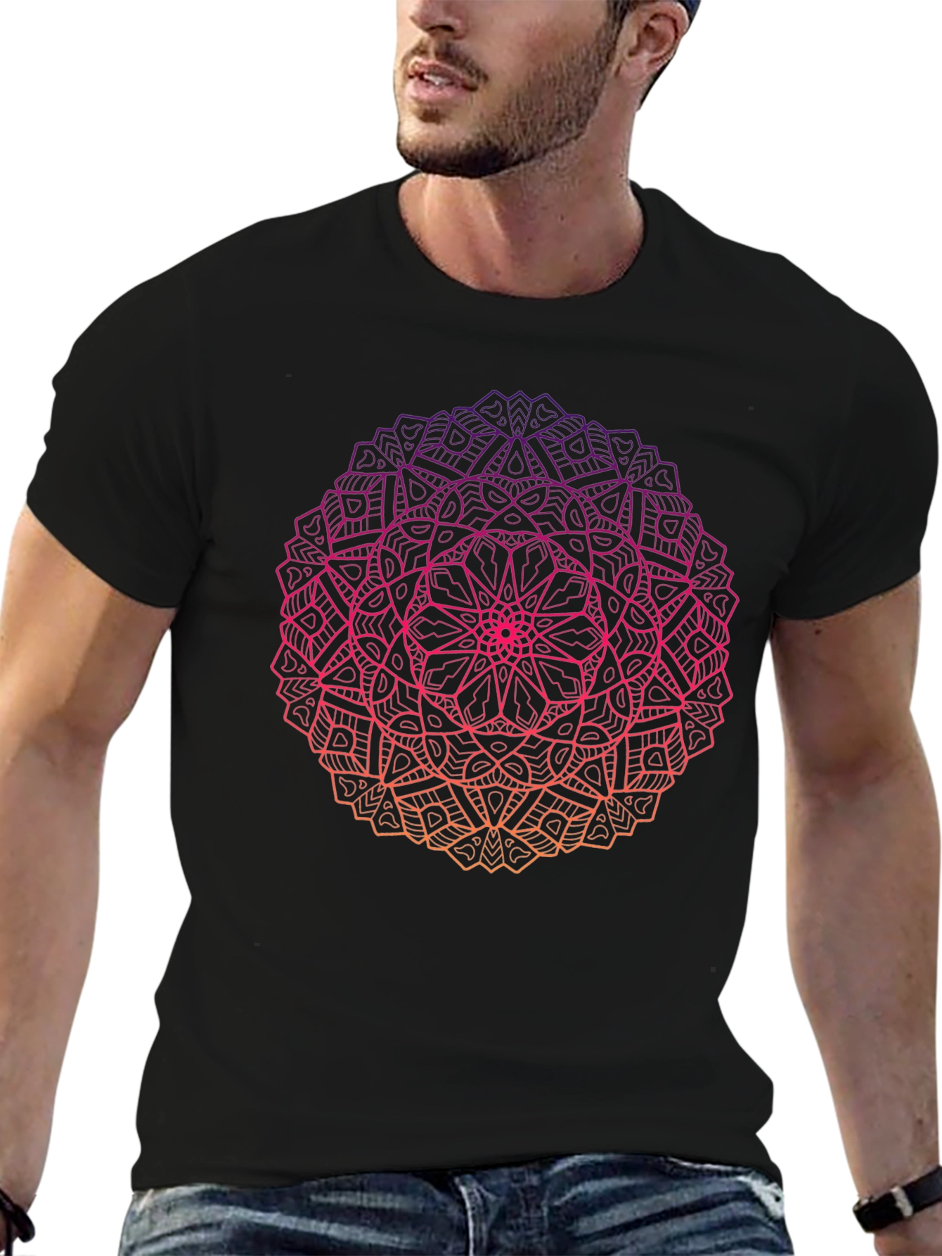 Ombre Mandala Graphic Black T-Shirt