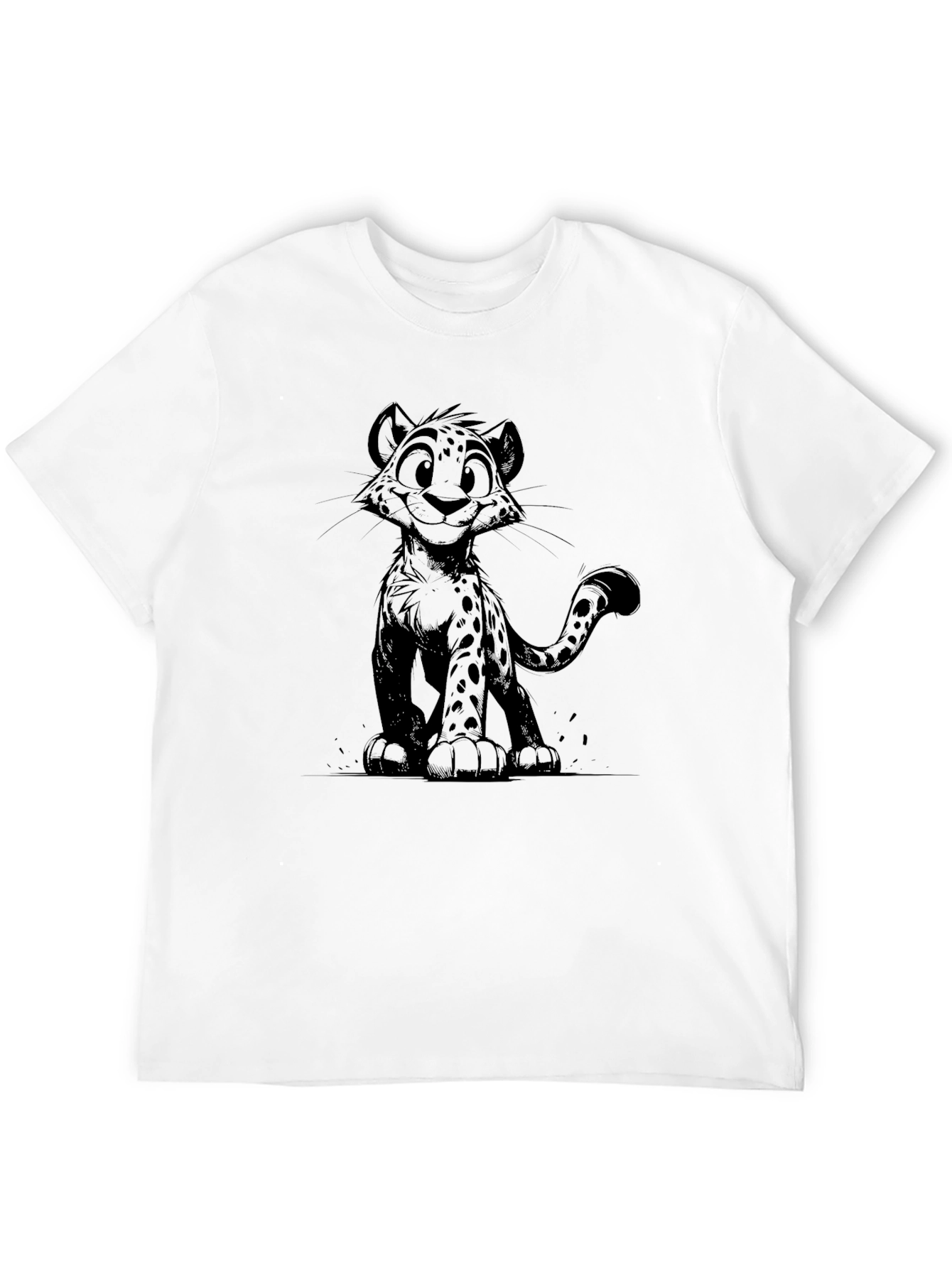 Cartoon Cheetah Graphic Black T-Shirt