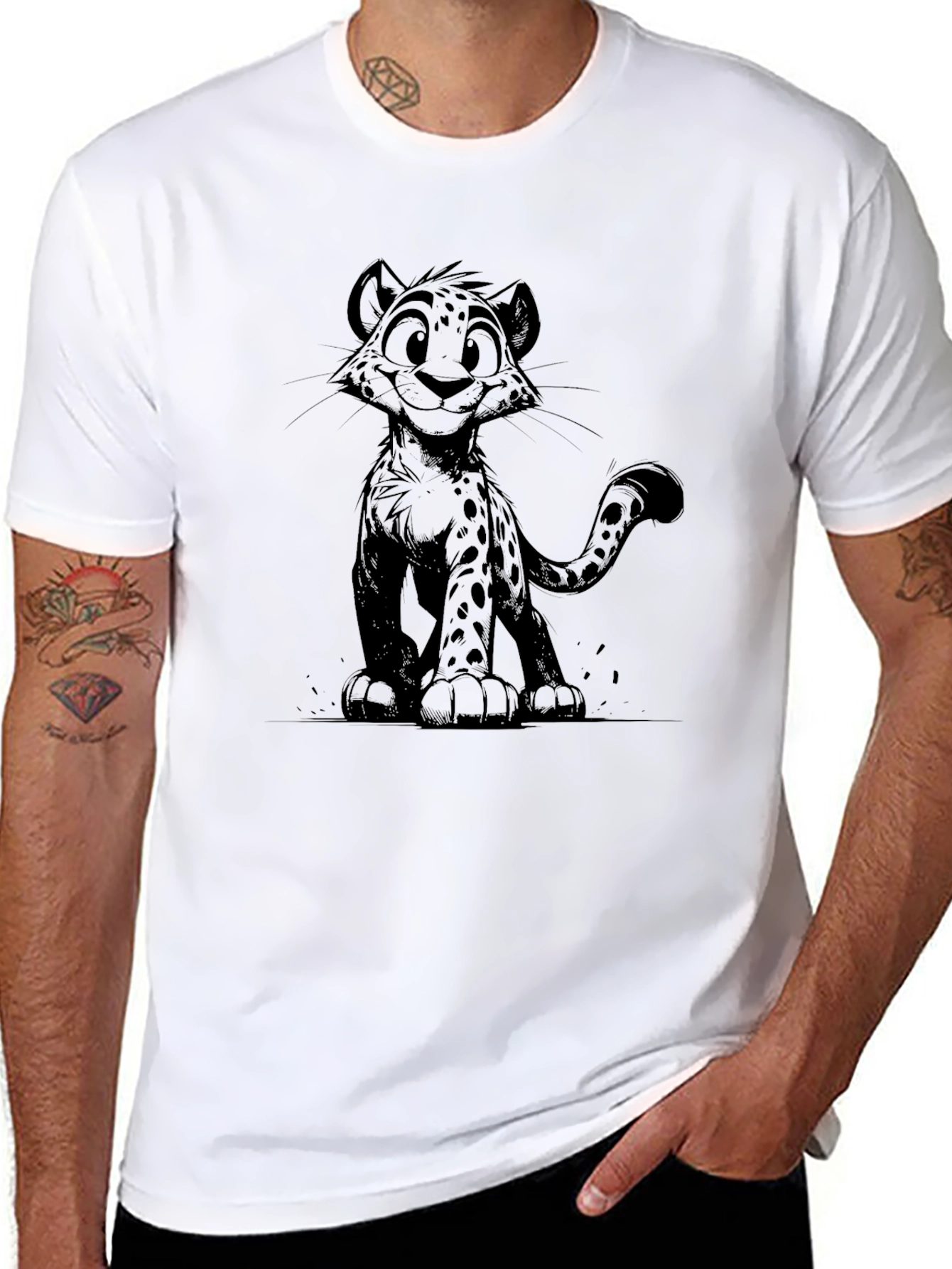 Cartoon Cheetah Graphic Black T-Shirt