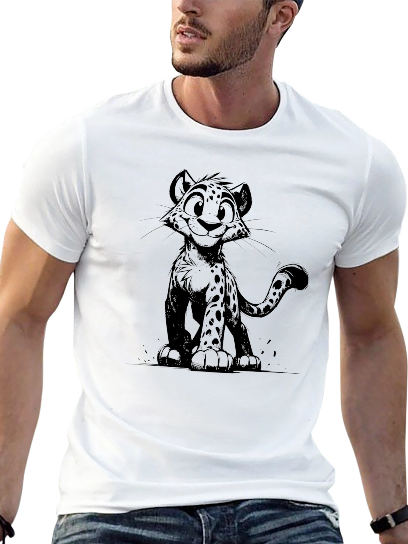 Cartoon Cheetah Graphic Black T-Shirt