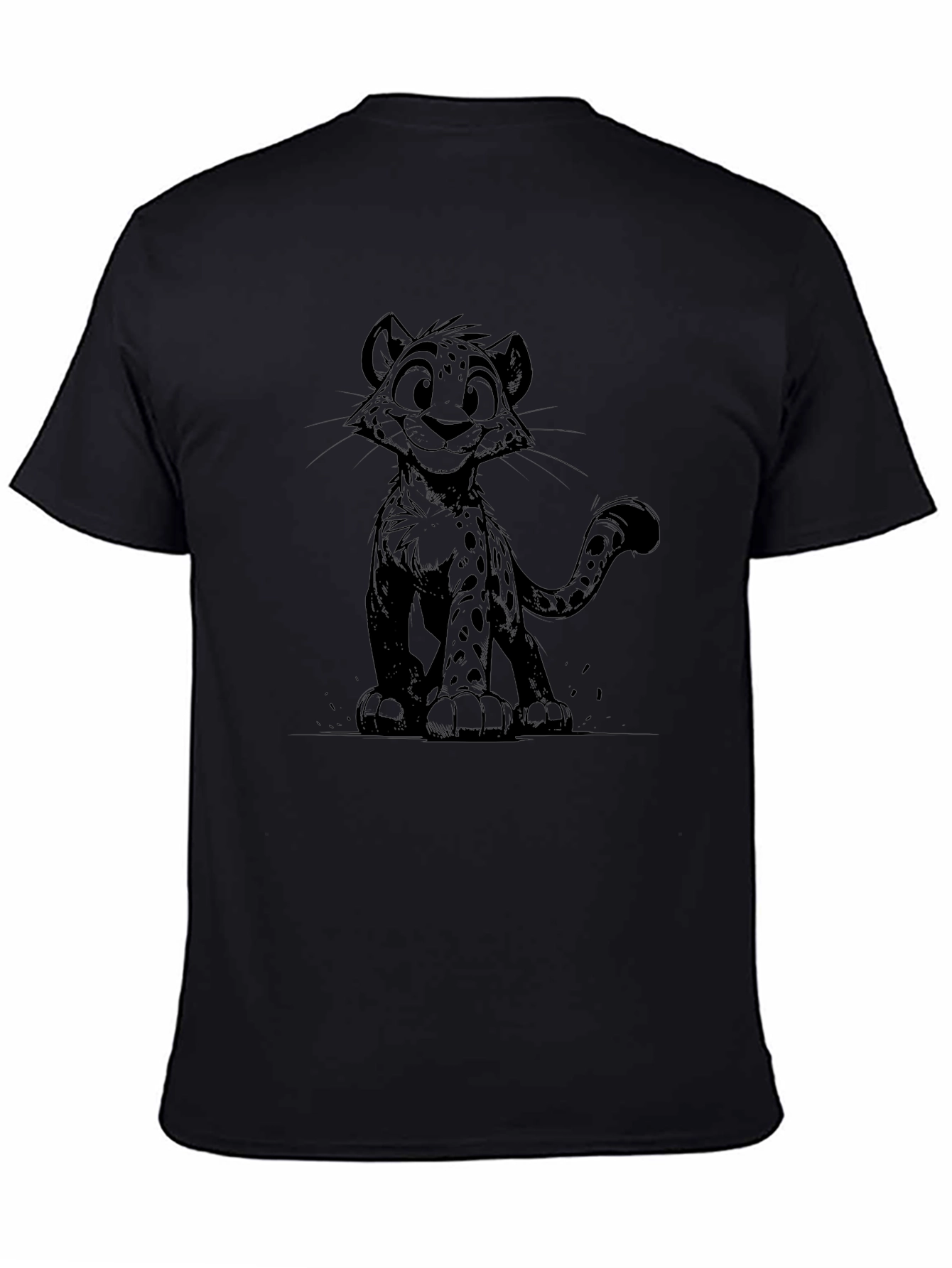 Cartoon Cheetah Graphic Black T-Shirt