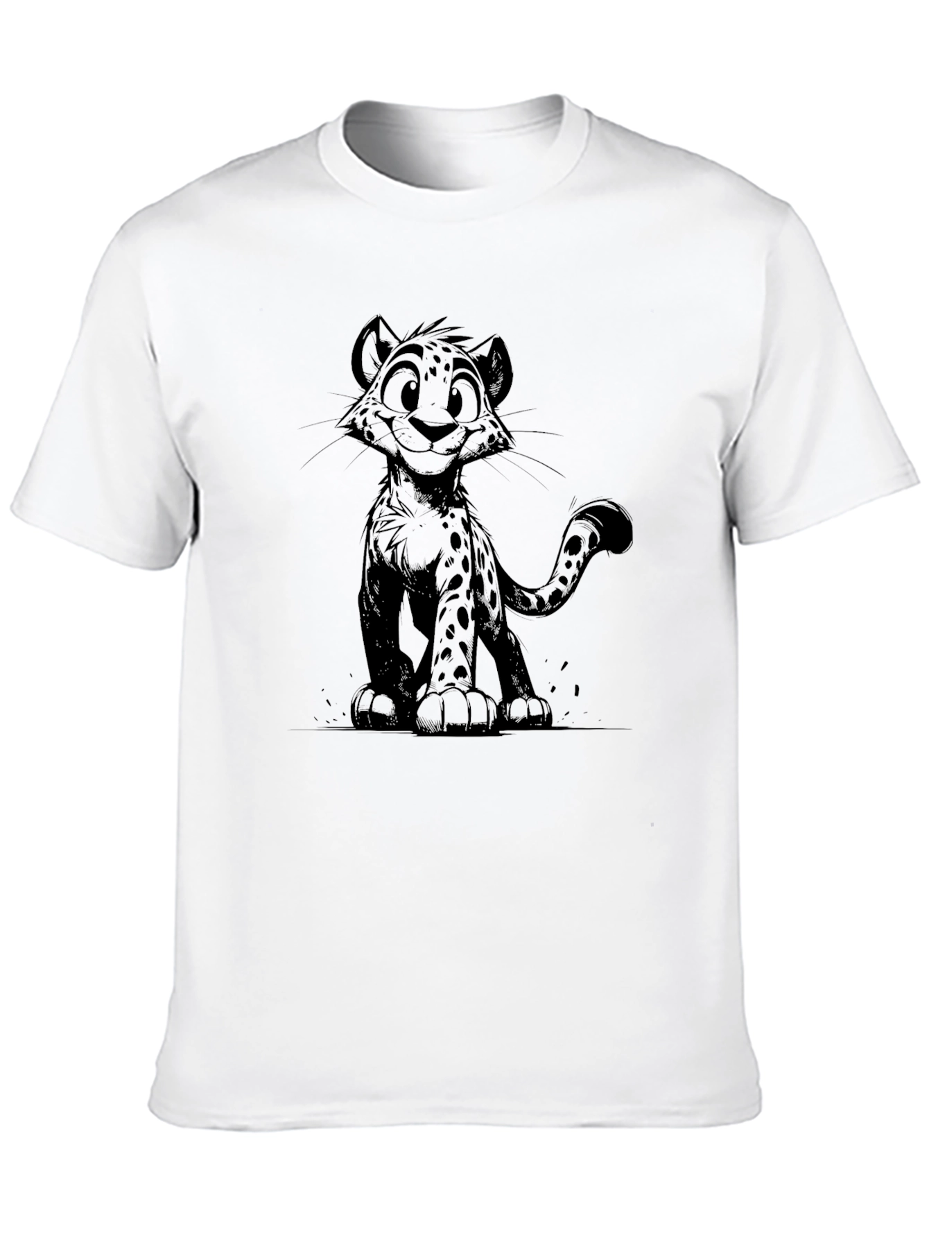 Cartoon Cheetah Graphic Black T-Shirt