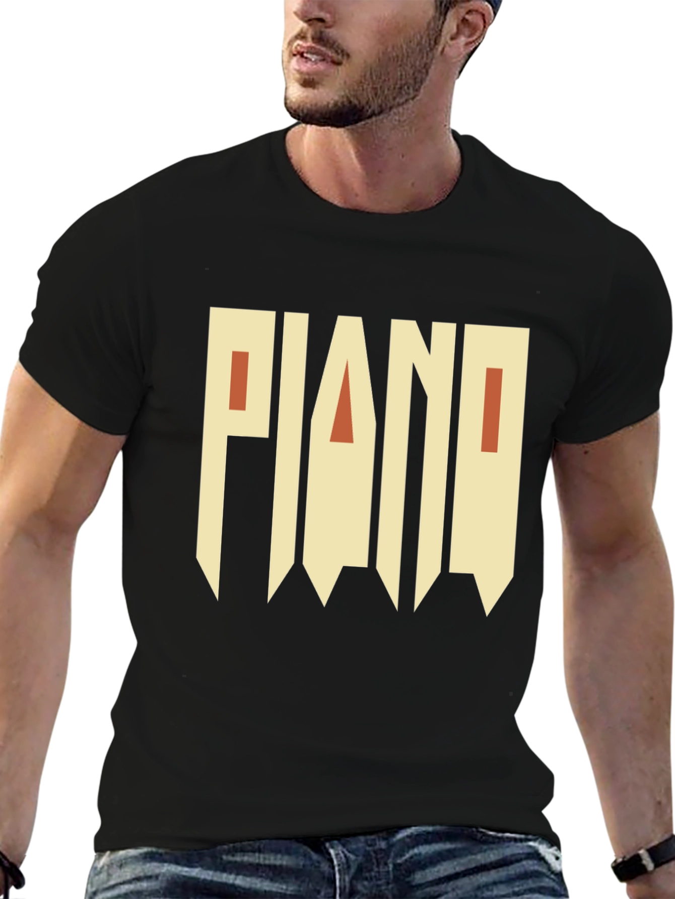 Piano Graphic Print Black T-Shirt
