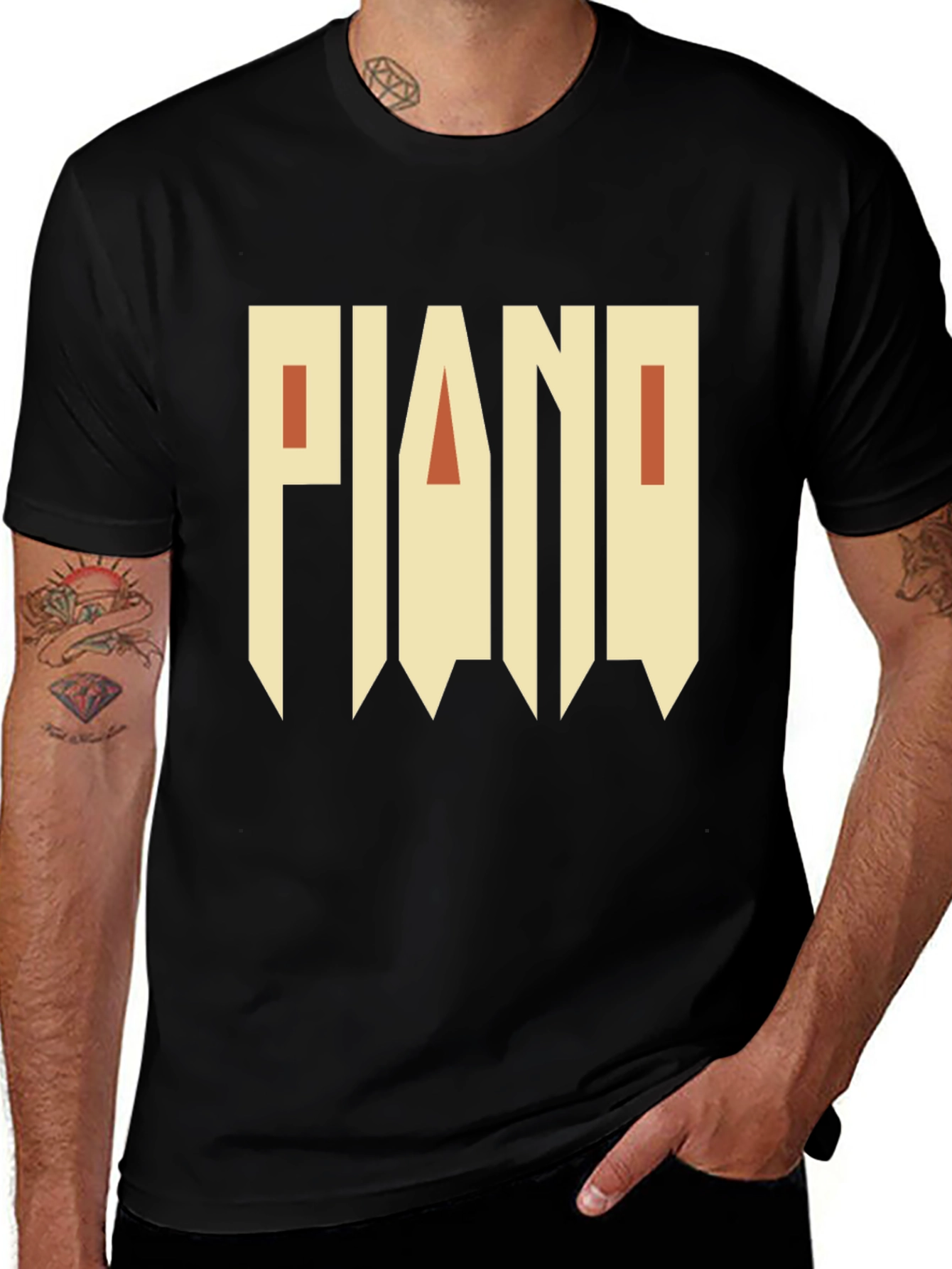 Piano Graphic Print Black T-Shirt