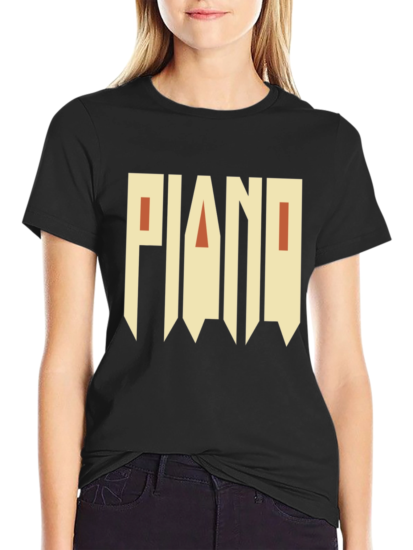 Piano Graphic Print Black T-Shirt
