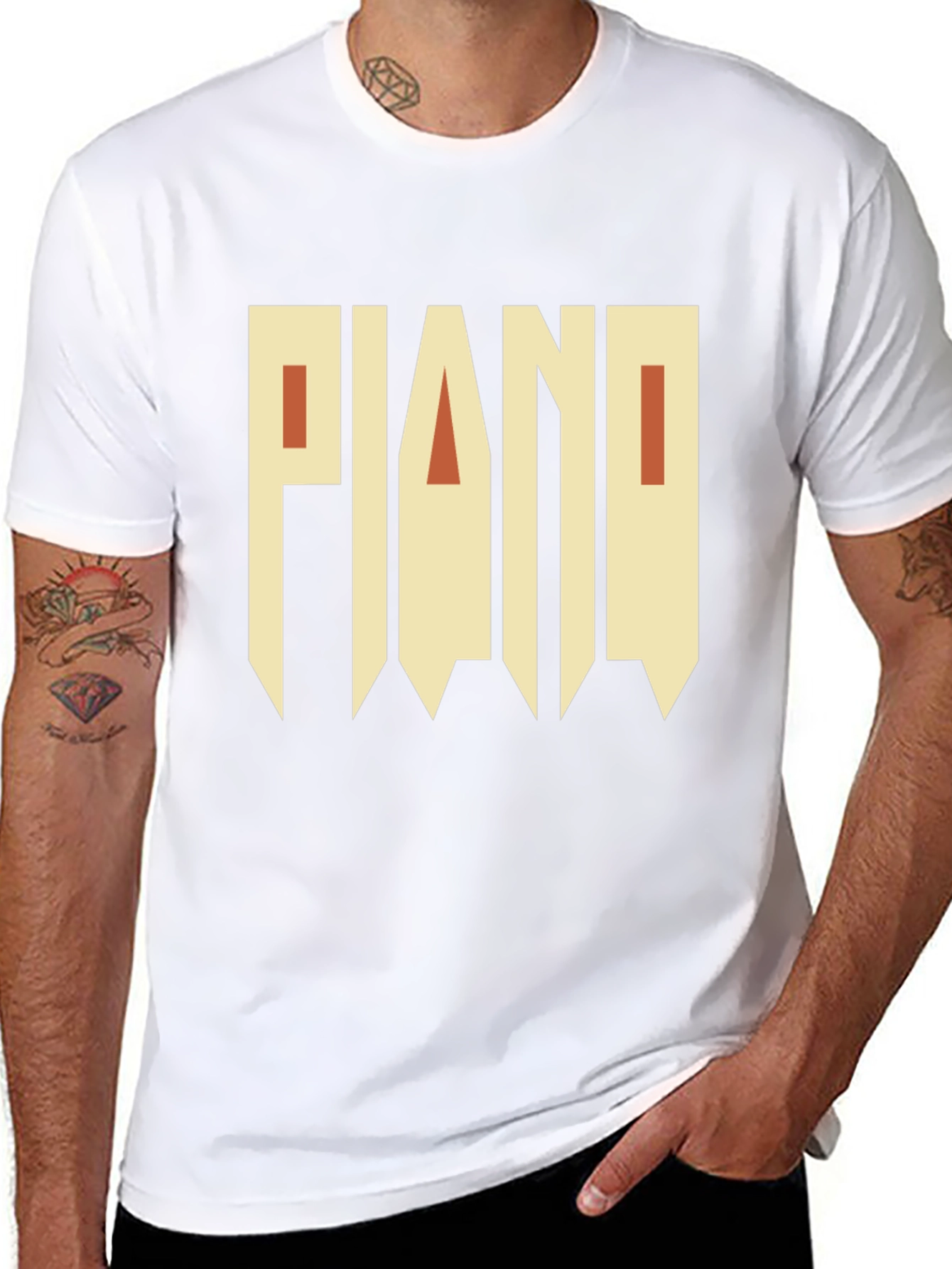Piano Graphic Print Black T-Shirt