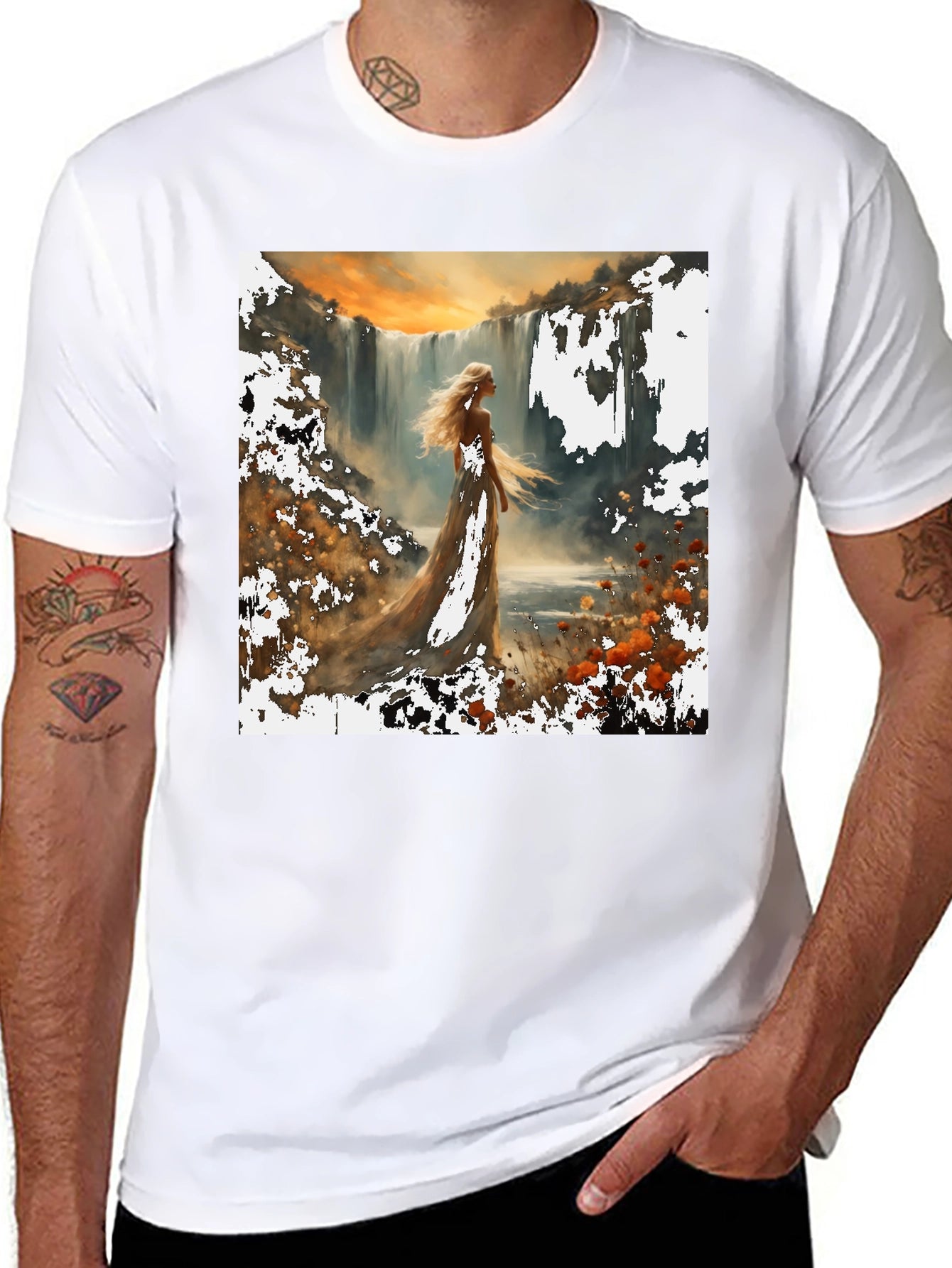 Waterfall Lady T-Shirt - Artistic Nature Design