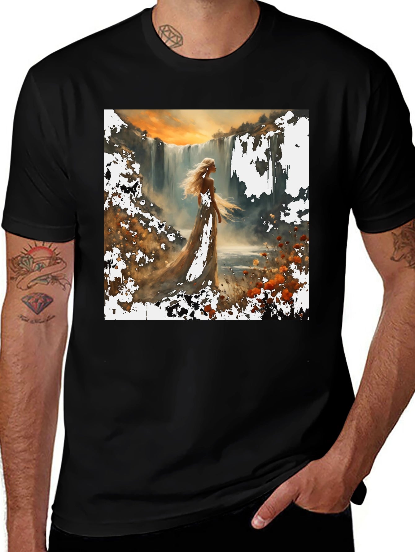 Waterfall Lady T-Shirt - Artistic Nature Design