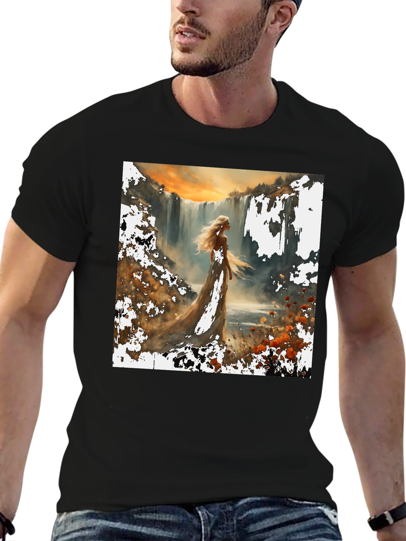 Waterfall Lady T-Shirt - Artistic Nature Design