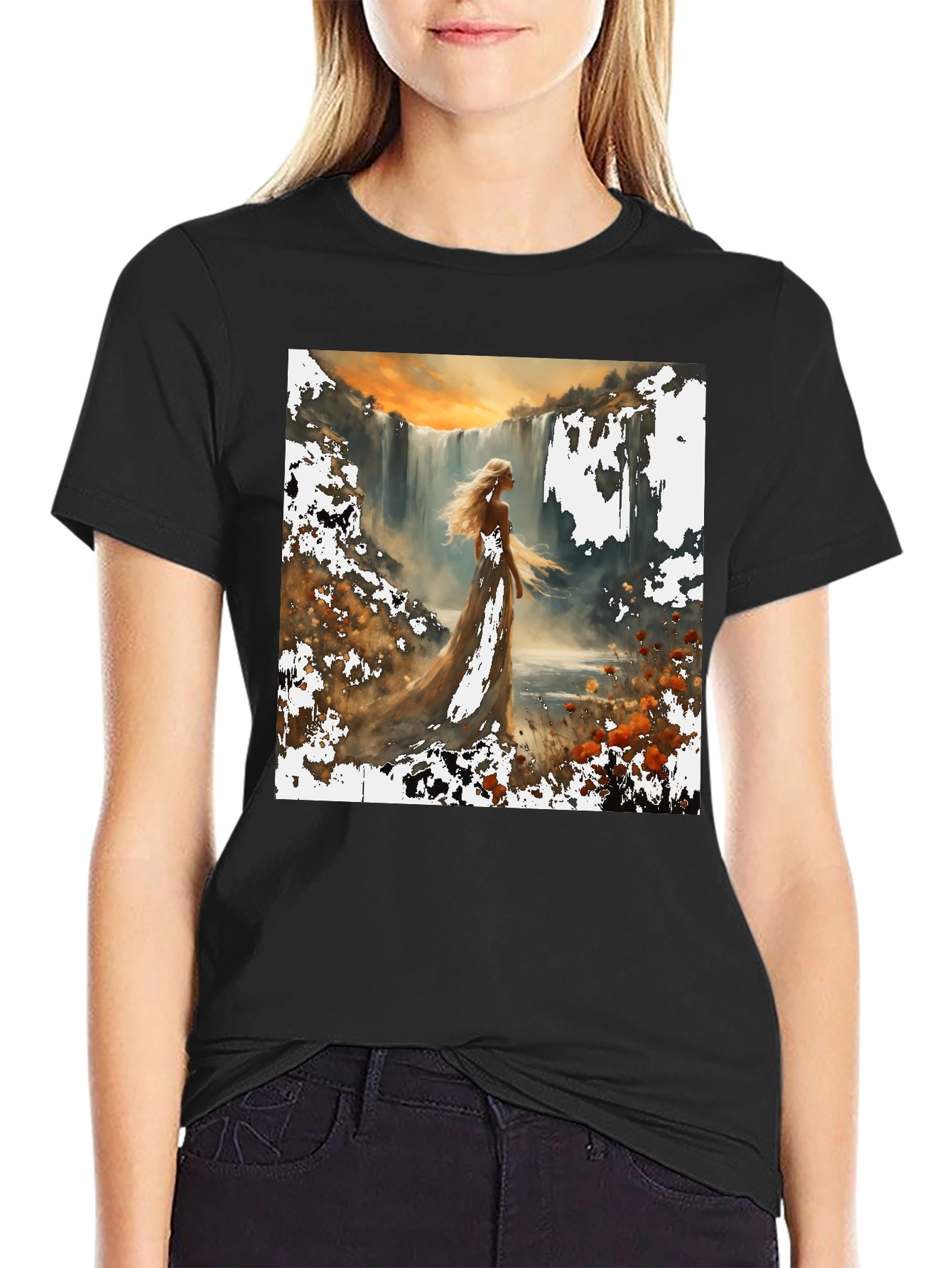 Waterfall Lady T-Shirt - Artistic Nature Design
