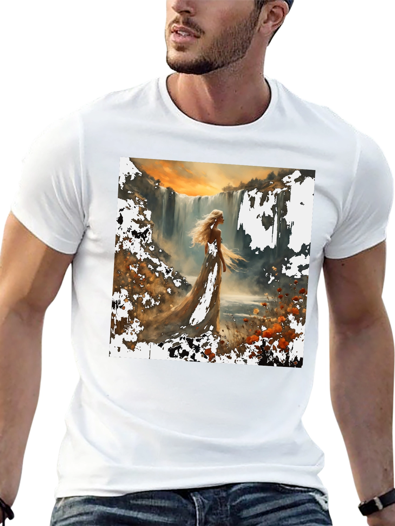 Waterfall Lady T-Shirt - Artistic Nature Design