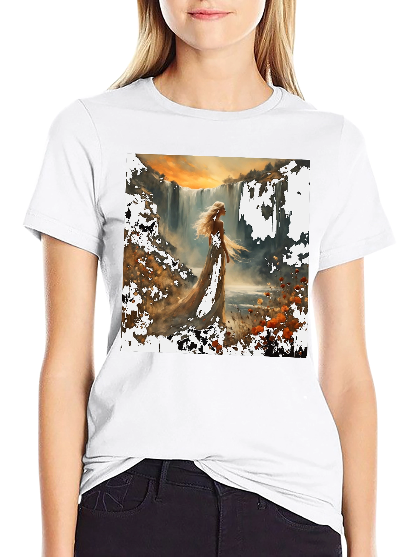 Waterfall Lady T-Shirt - Artistic Nature Design