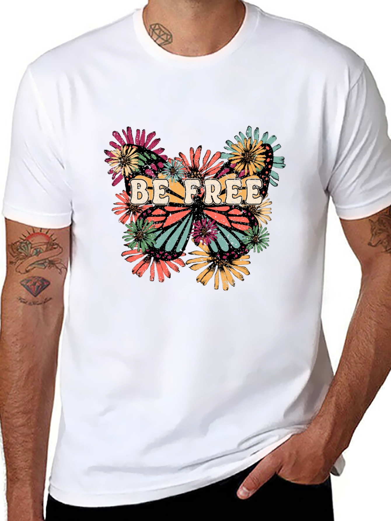 Be Free Butterfly Graphic Tee - Stylish Black T-Shirt