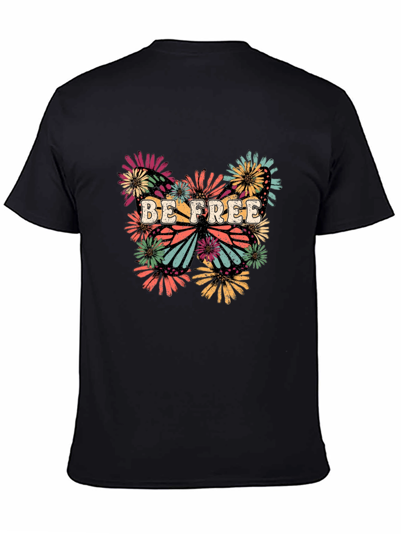 Be Free Butterfly Graphic Tee - Stylish Black T-Shirt