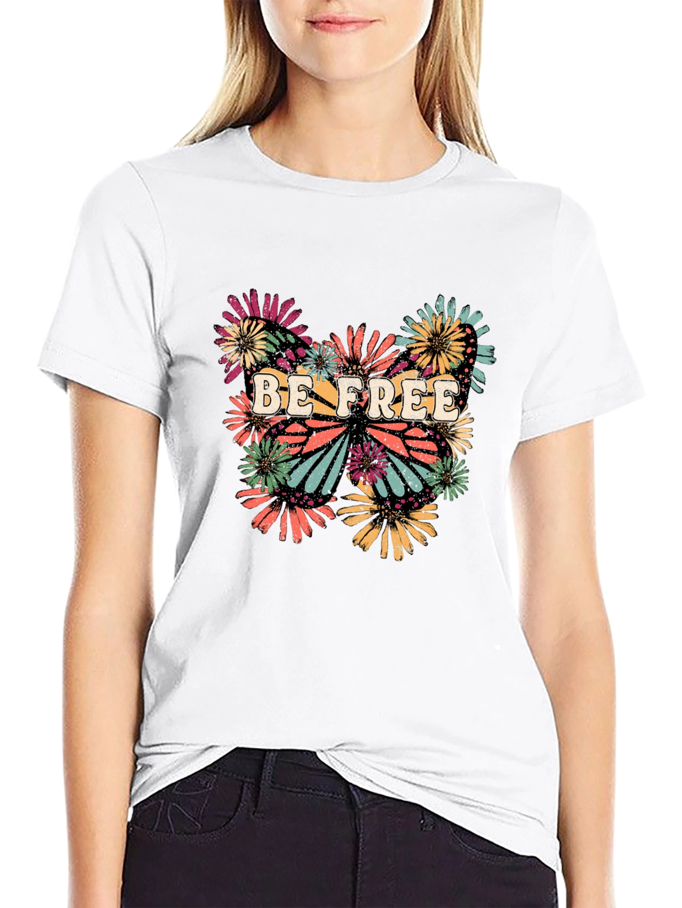 Be Free Butterfly Graphic Tee - Stylish Black T-Shirt