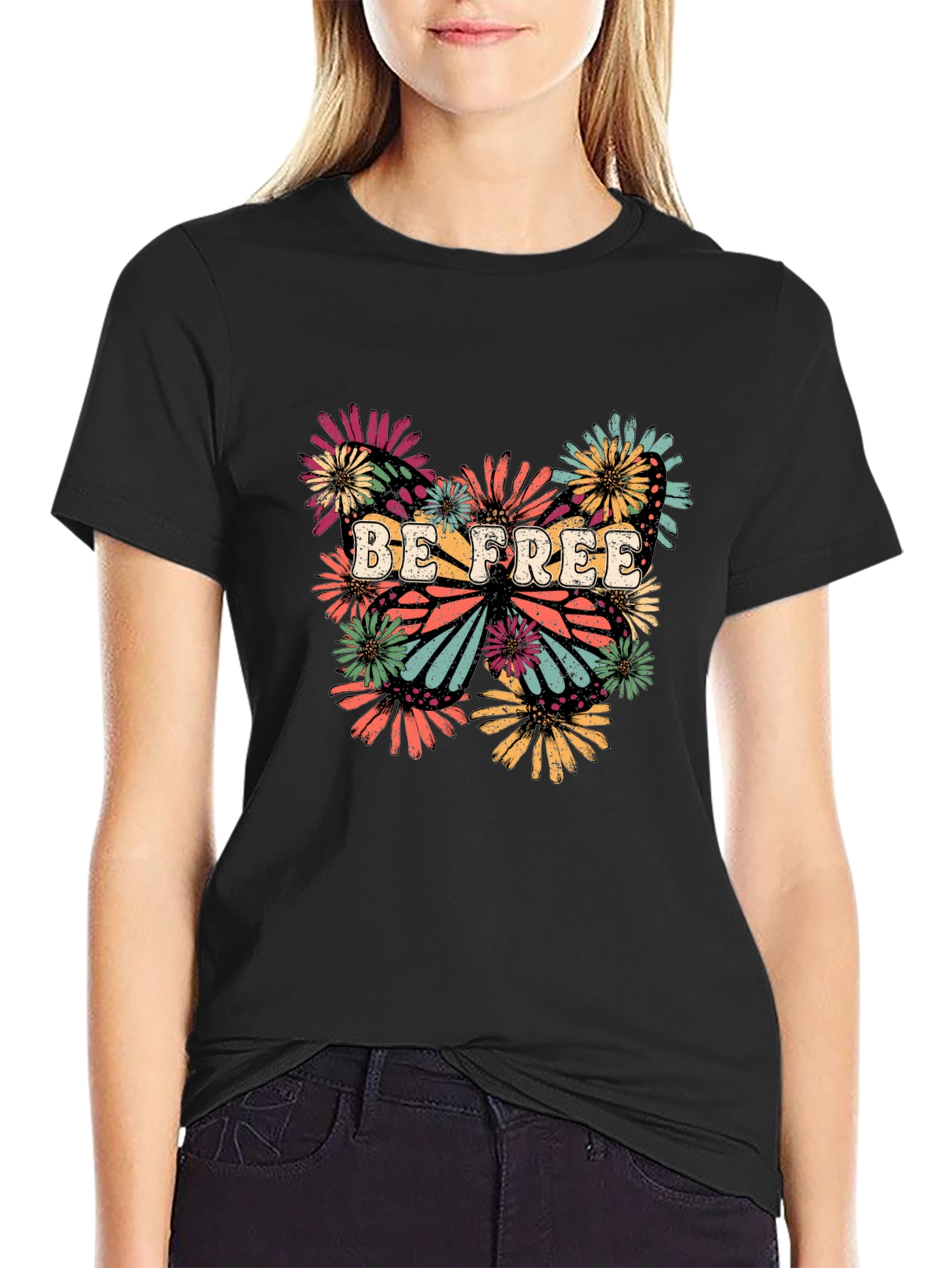Be Free Butterfly Graphic Tee - Stylish Black T-Shirt