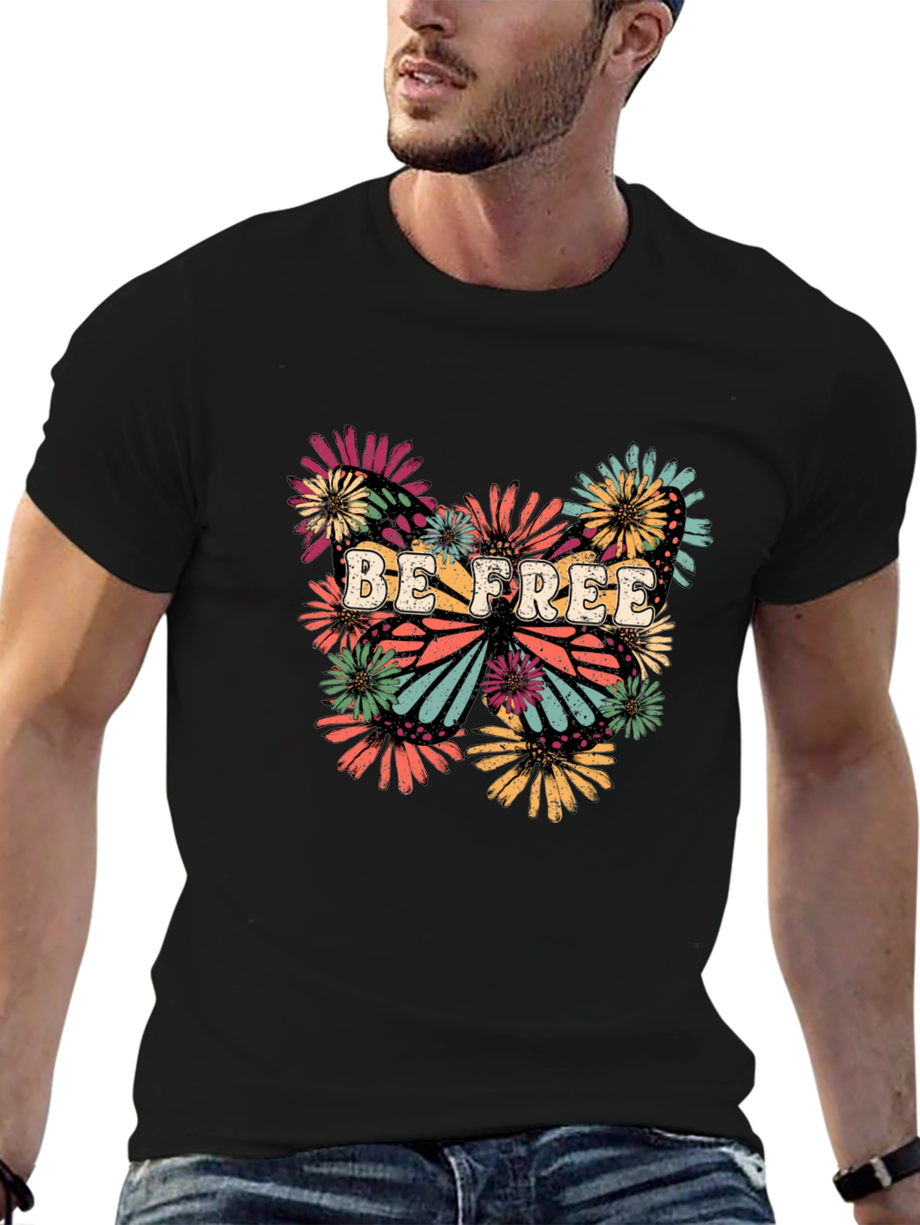 Be Free Butterfly Graphic Tee - Stylish Black T-Shirt
