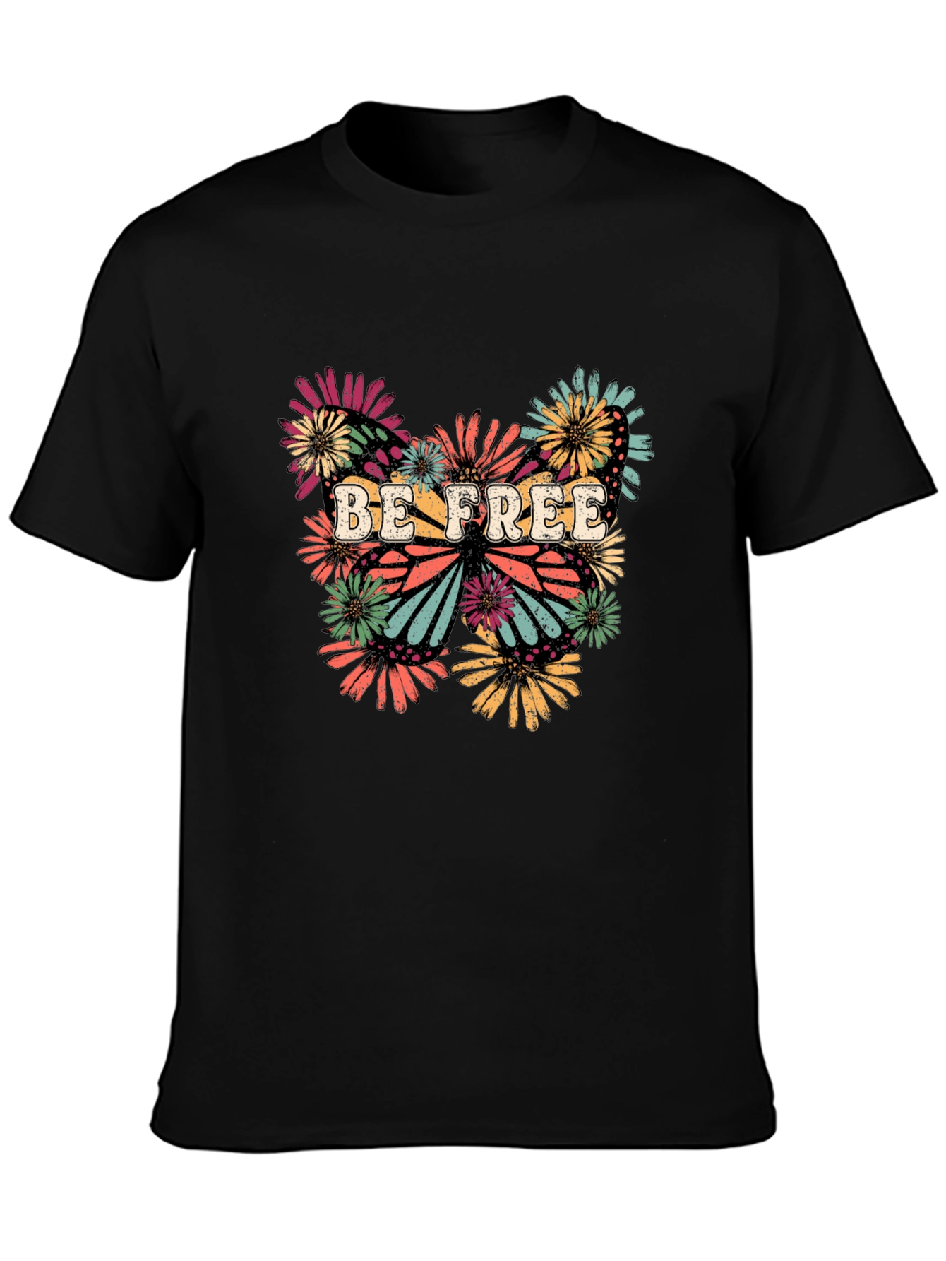 Be Free Butterfly Graphic Tee - Stylish Black T-Shirt
