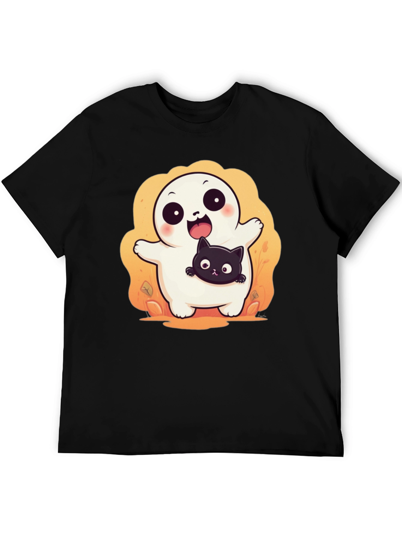Cute Halloween Ghost with Black Cat T-Shirt