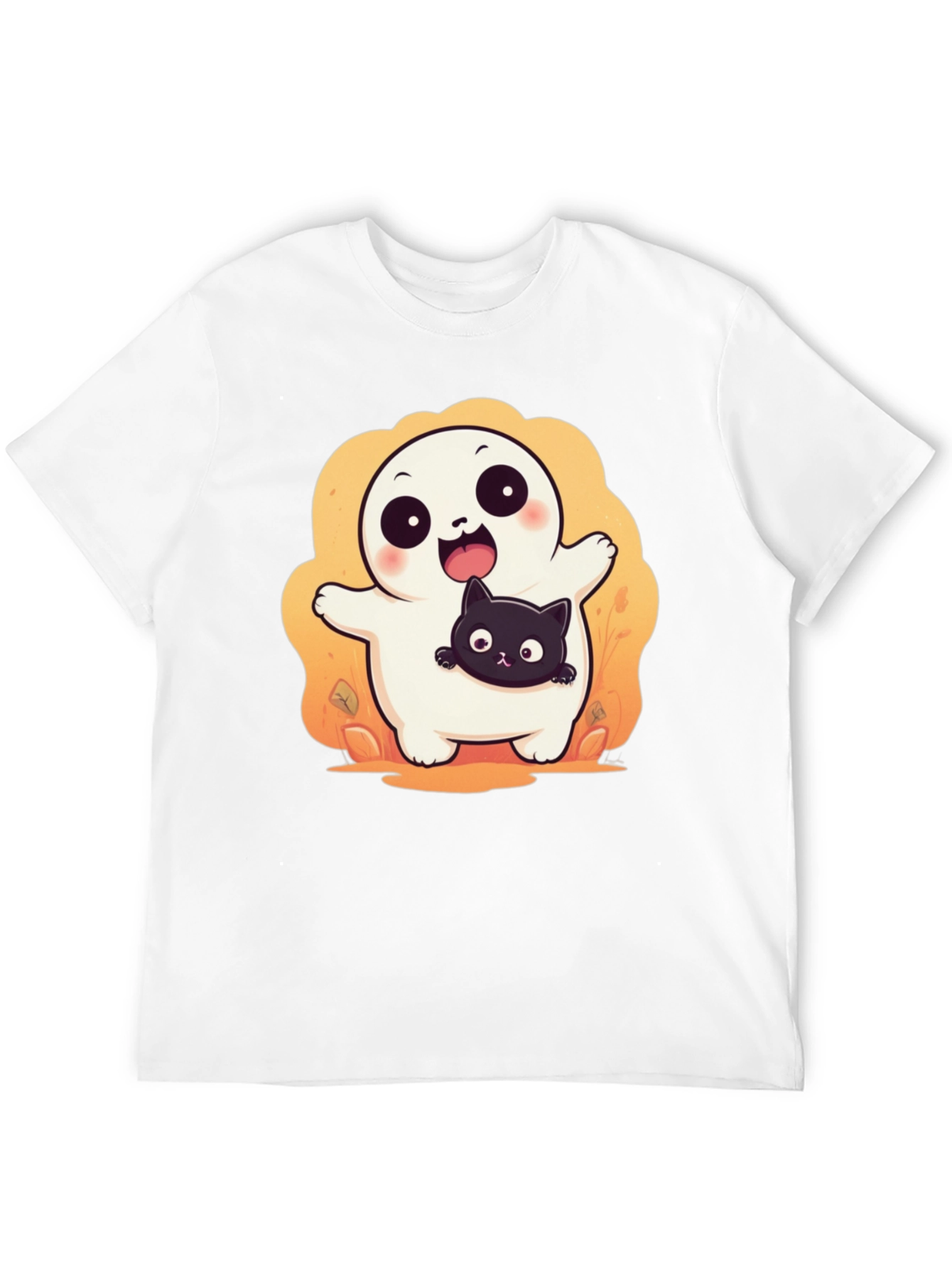Cute Halloween Ghost with Black Cat T-Shirt