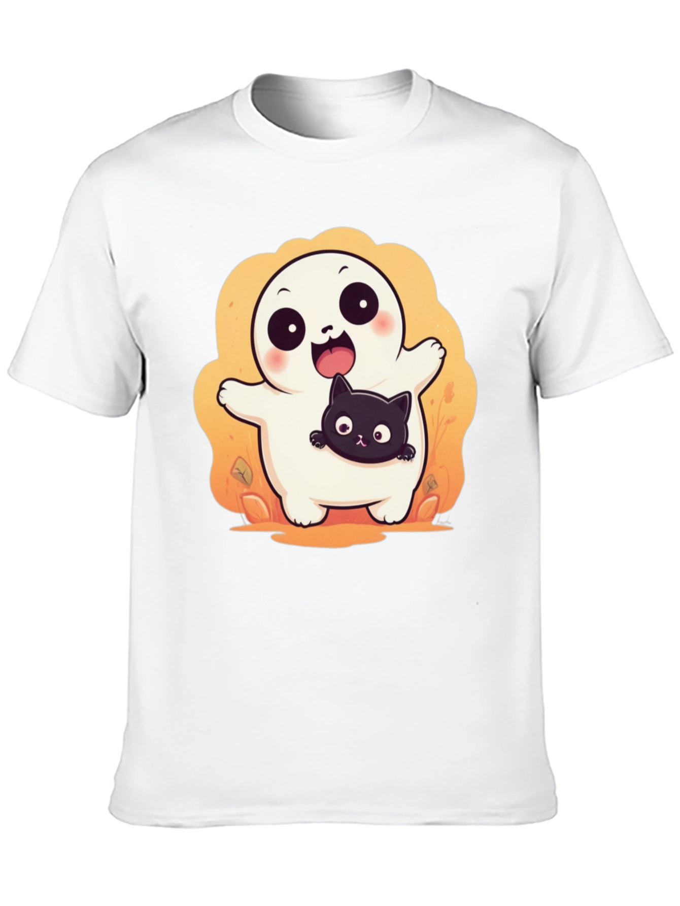 Cute Halloween Ghost with Black Cat T-Shirt
