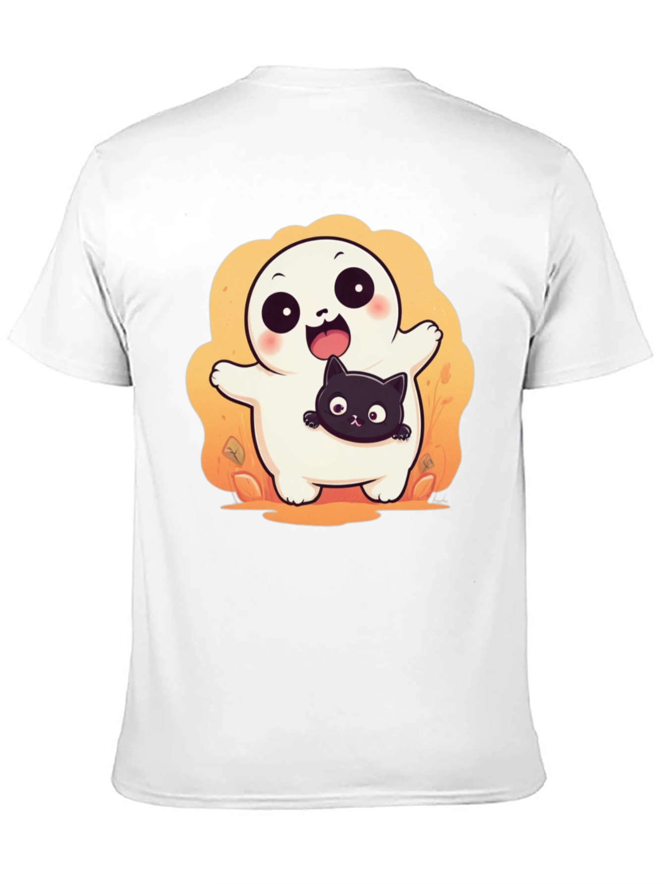 Cute Halloween Ghost with Black Cat T-Shirt