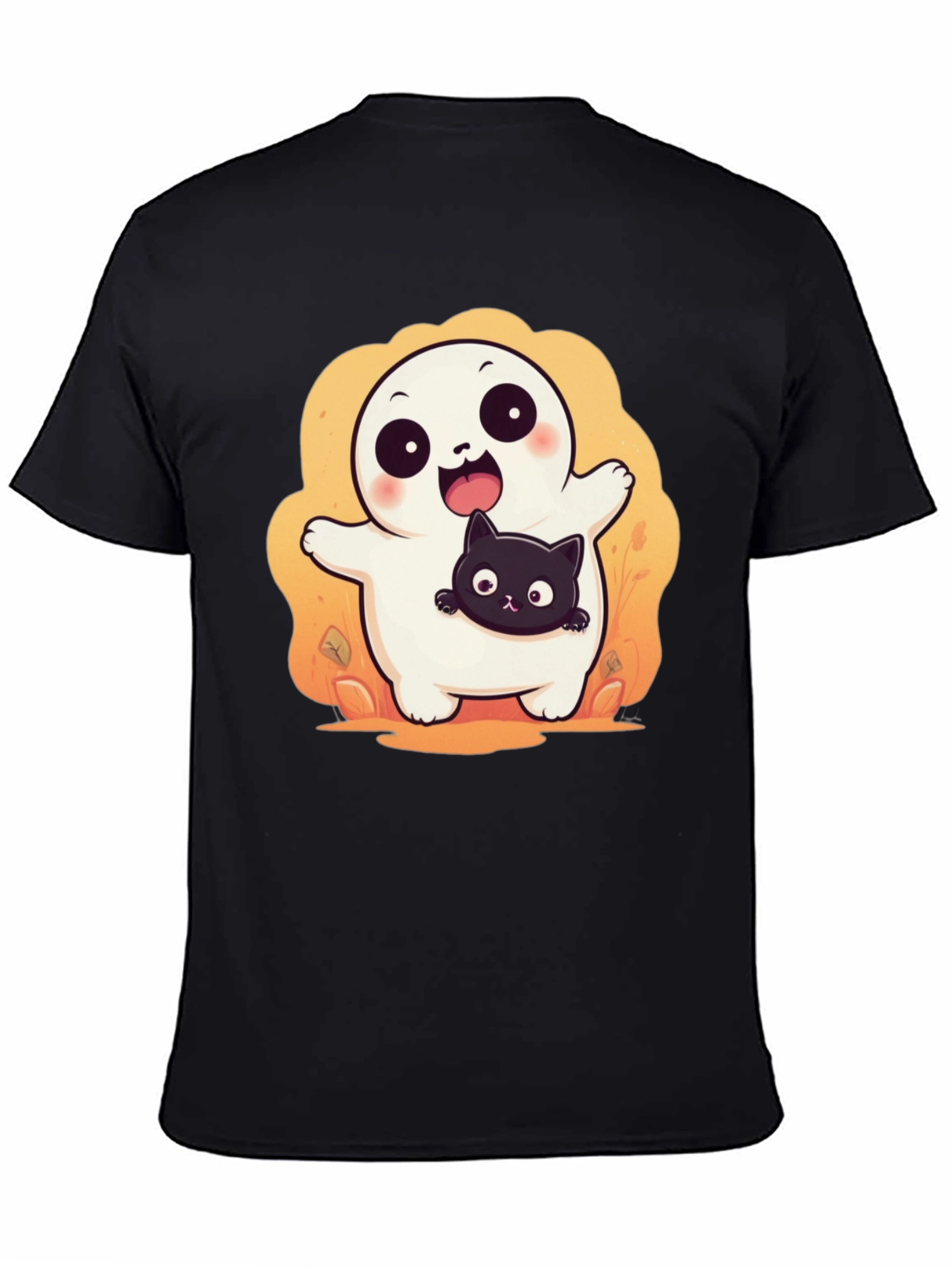 Cute Halloween Ghost with Black Cat T-Shirt