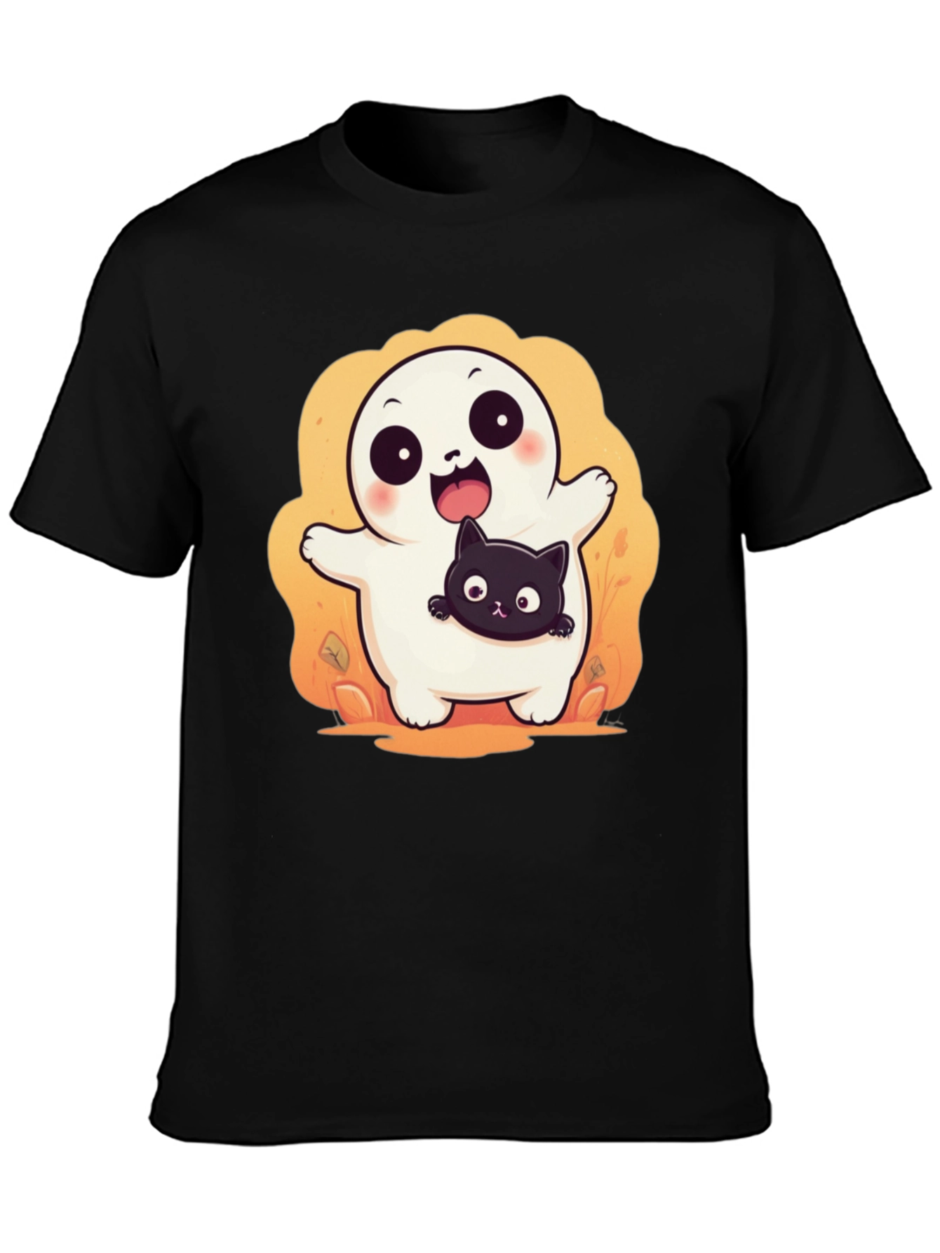 Cute Halloween Ghost with Black Cat T-Shirt