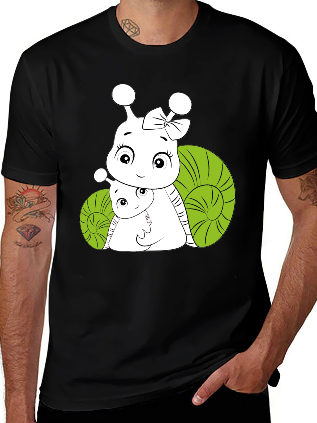 Snail Family Graphic Tee - Black Cotton T-Shirt