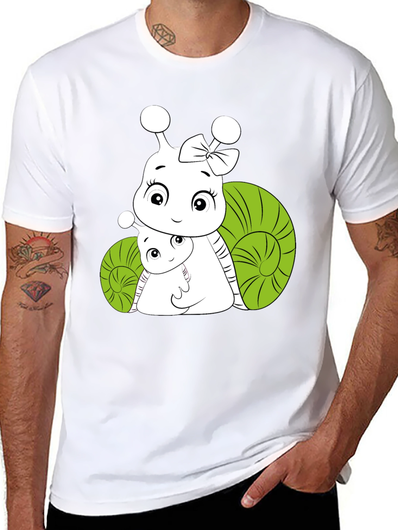 Snail Family Graphic Tee - Black Cotton T-Shirt